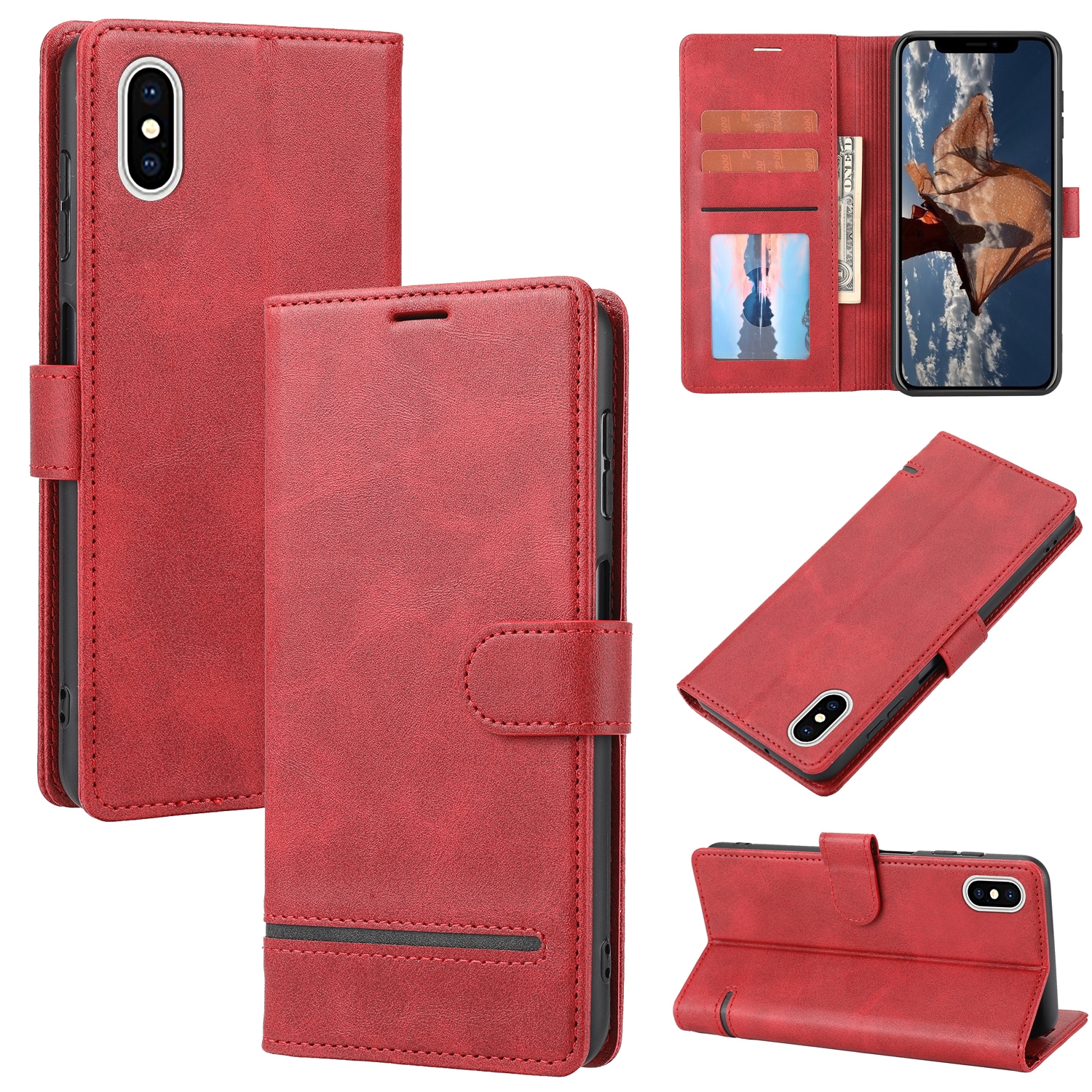 For iPhone X / XS Classic Wallet Flip Leather Phone Case(Red) - Shopkiz.com