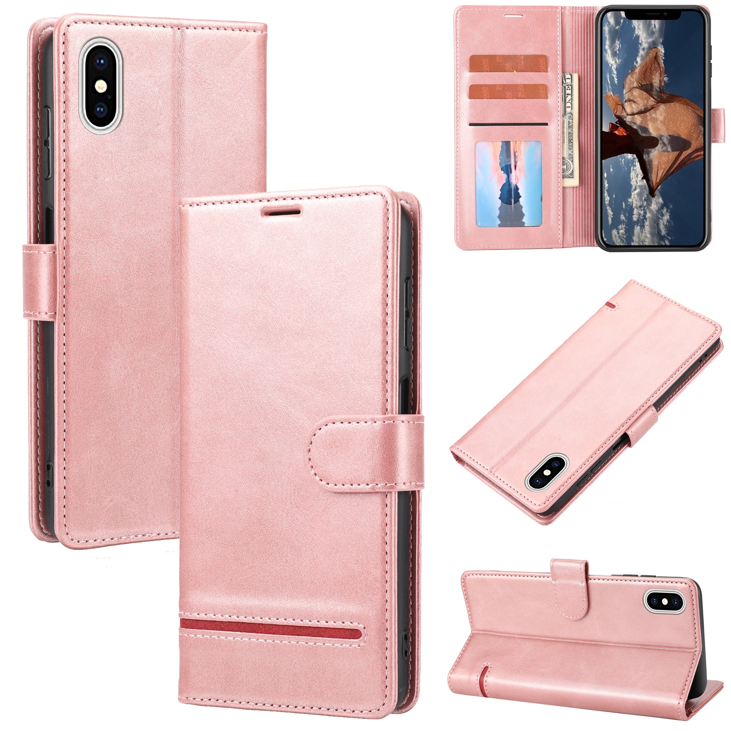 For iPhone XS Max Classic Wallet Flip Leather Phone Case(Pink) - Shopkiz.com