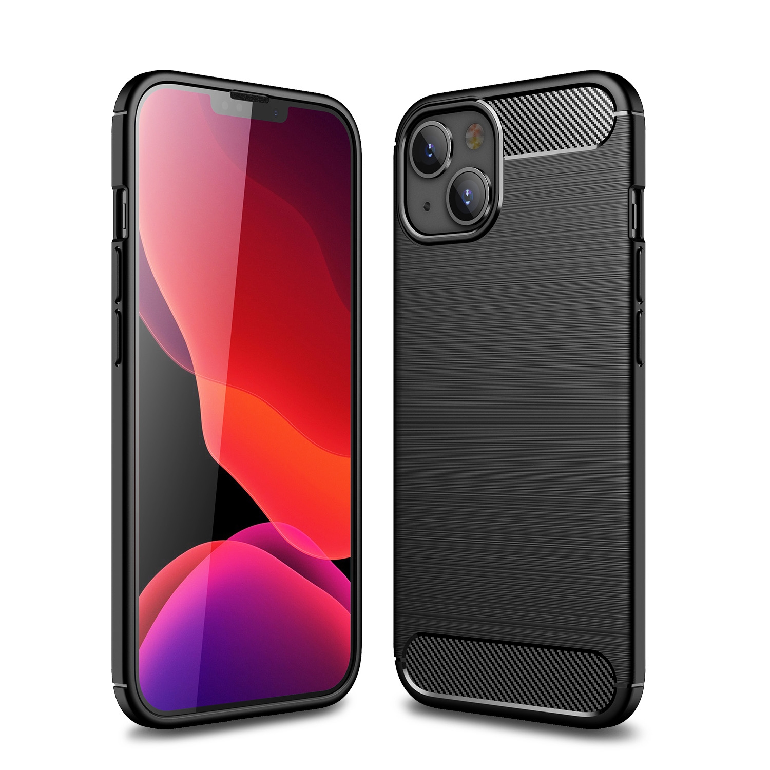 For iPhone 14 Brushed Texture Carbon Fiber TPU Phone Case (Black) - Shopkiz.com