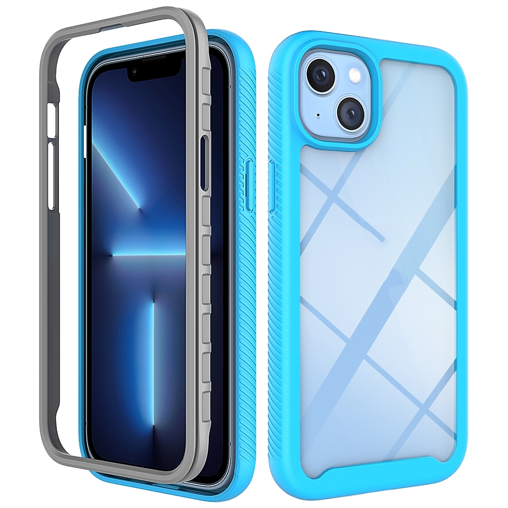For iPhone 14 Plus Starry Sky Solid Color PC + TPU Phone Case (Light Blue) - Shopkiz.com
