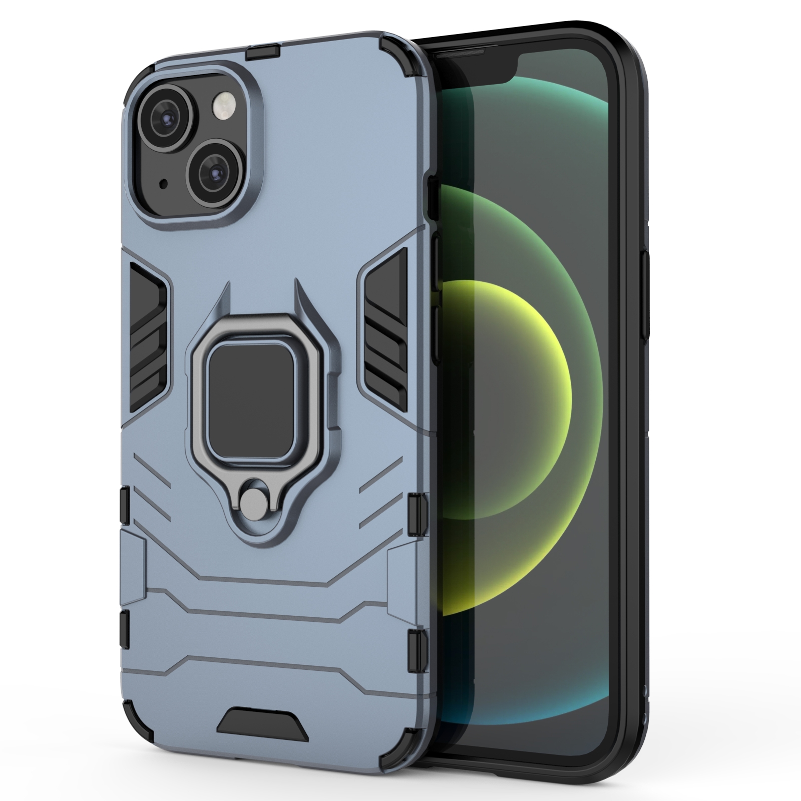 For iPhone 14 Plus PC + TPU Magnetic Ring Holder Phone Case (Navy Blue) - Shopkiz.com