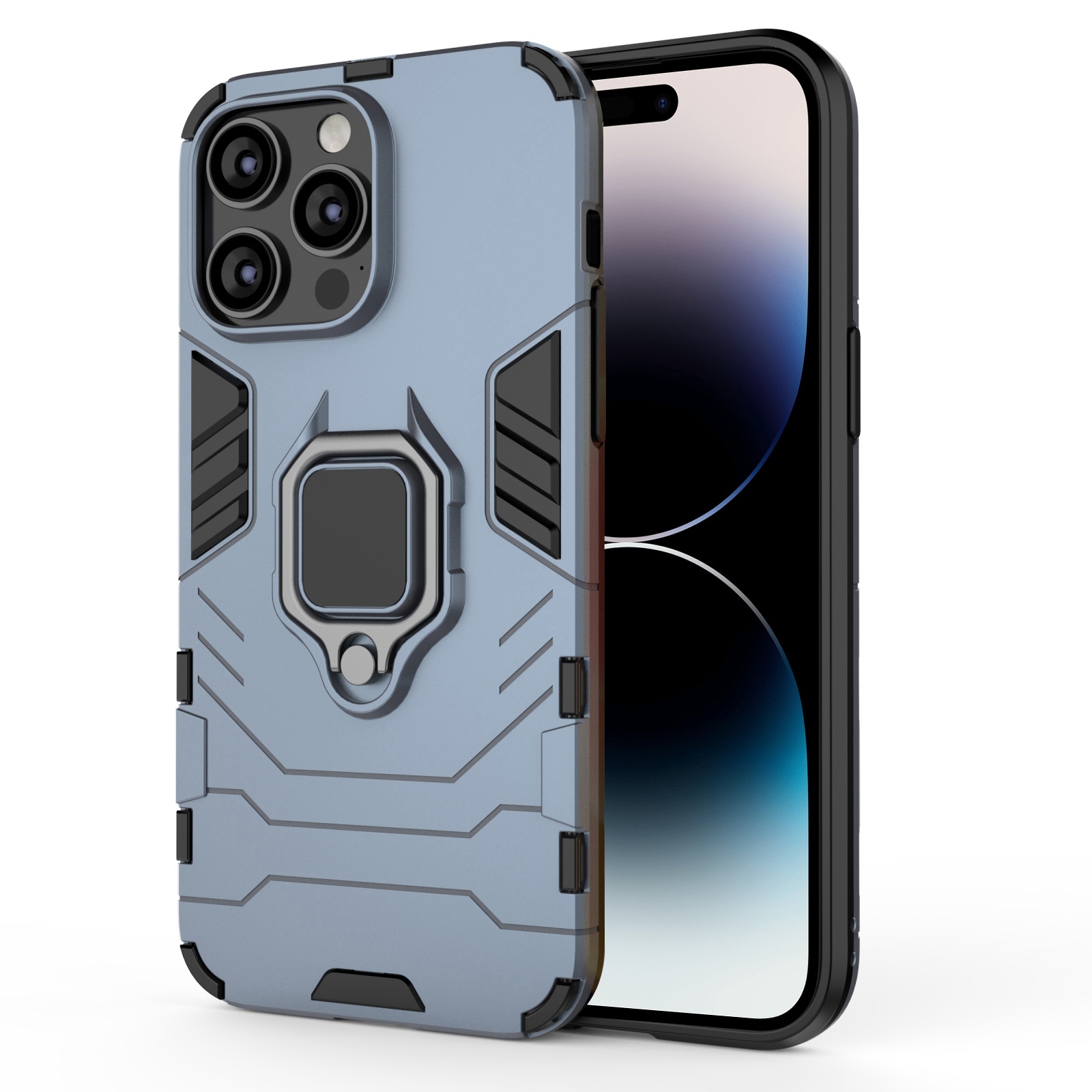 For iPhone 14 Pro Max PC + TPU Magnetic Ring Holder Phone Case (Navy Blue) - Shopkiz.com