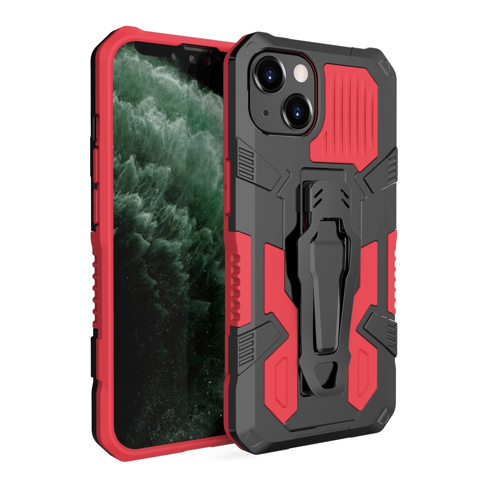 For iPhone 14 Plus Machine Armor Warrior PC + TPU Phone Case (Red) - Shopkiz.com