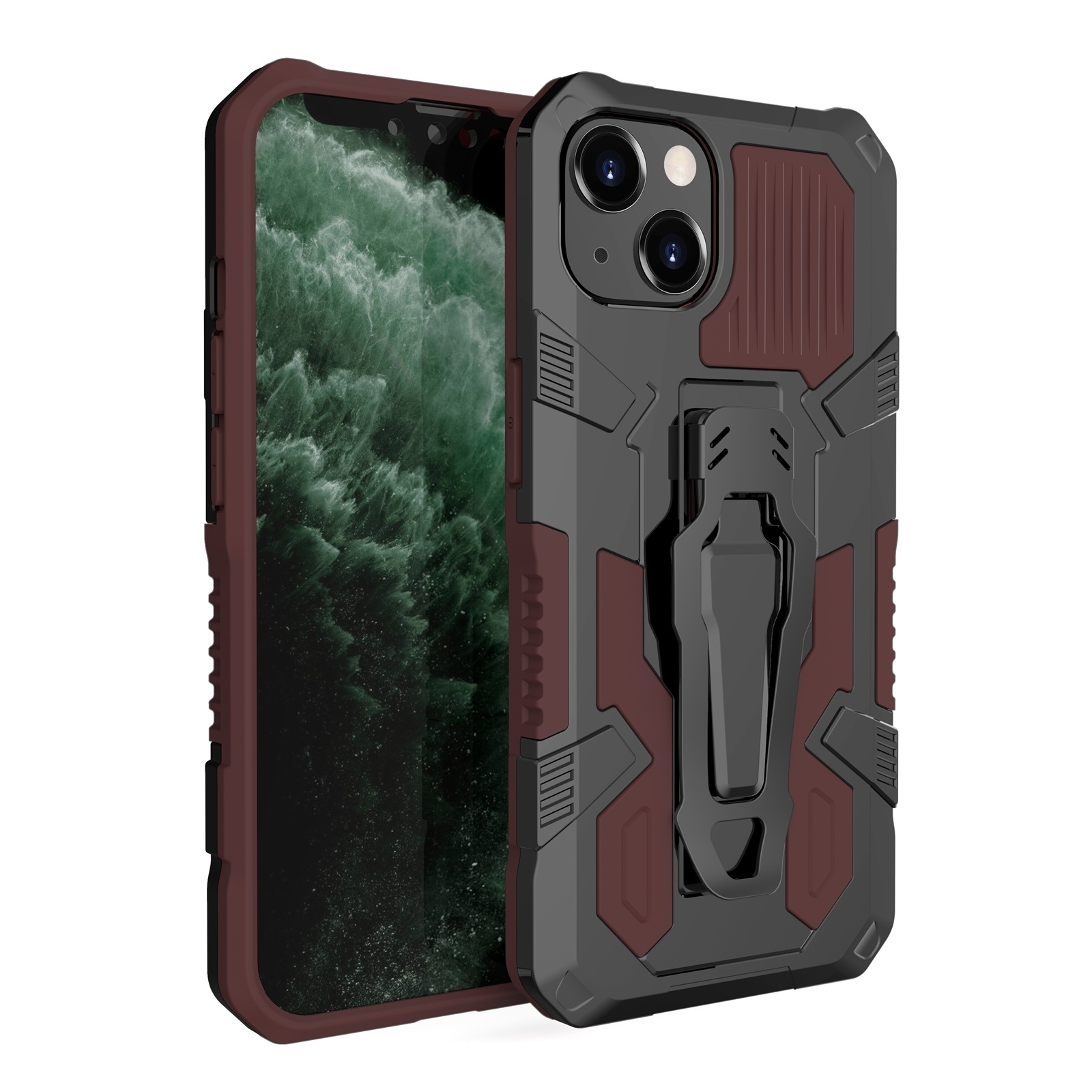 For iPhone 14 Plus Machine Armor Warrior PC + TPU Phone Case (Brown) - Shopkiz.com
