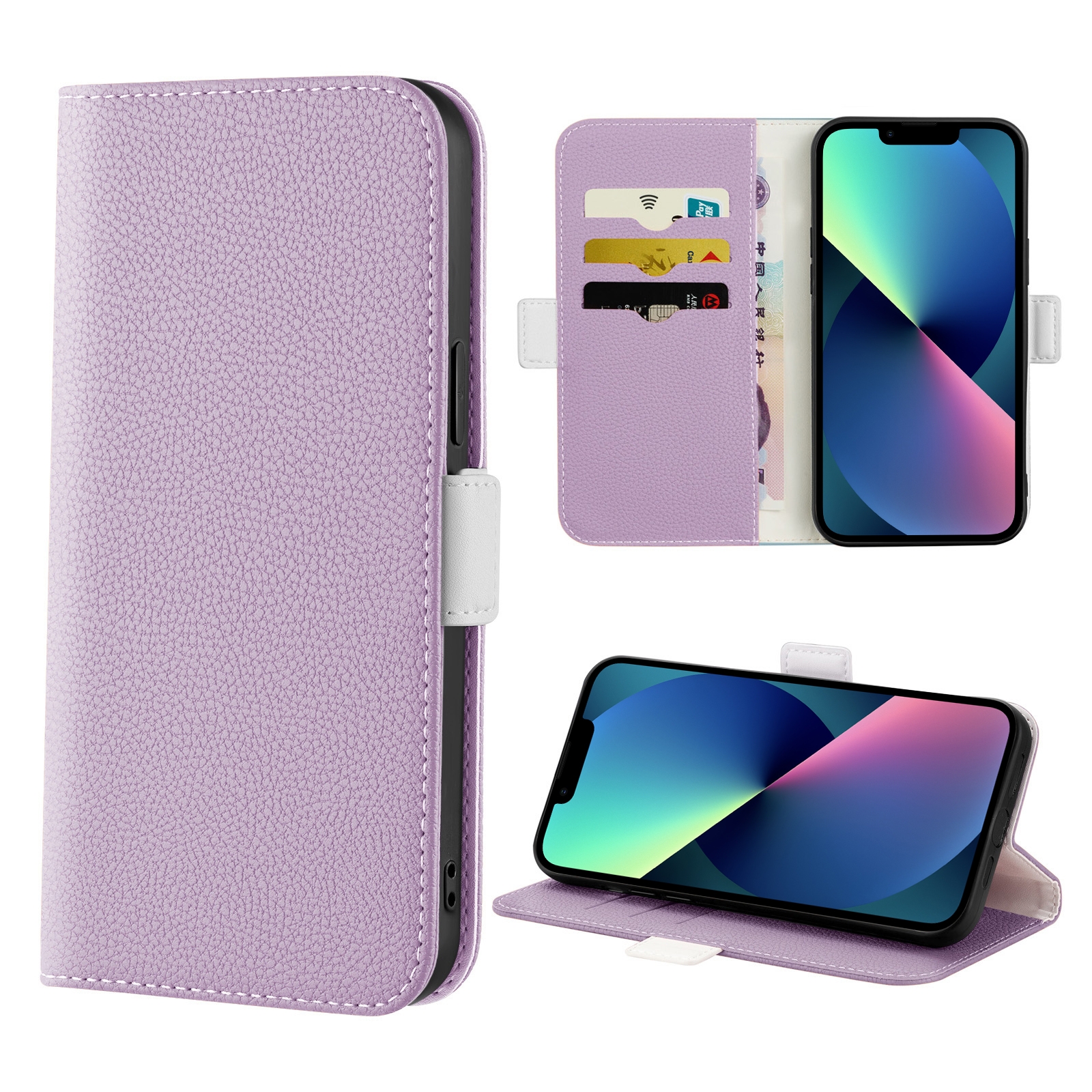 For iPhone 13 mini Candy Color Litchi Texture Leather Phone Case (Light Purple) - Shopkiz.com