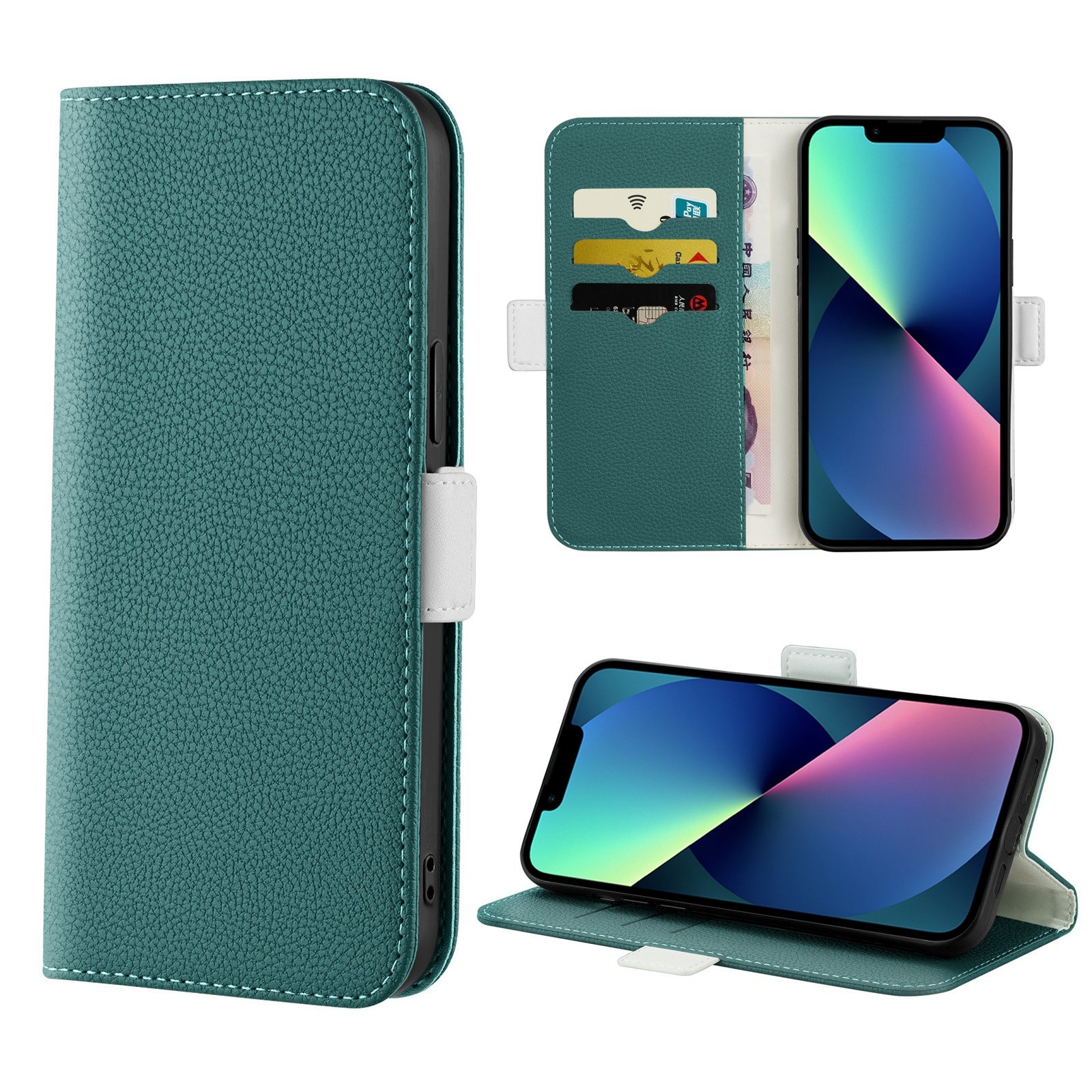 For iPhone 14 Candy Color Litchi Texture Leather Phone Case (Dark Green) - Shopkiz.com