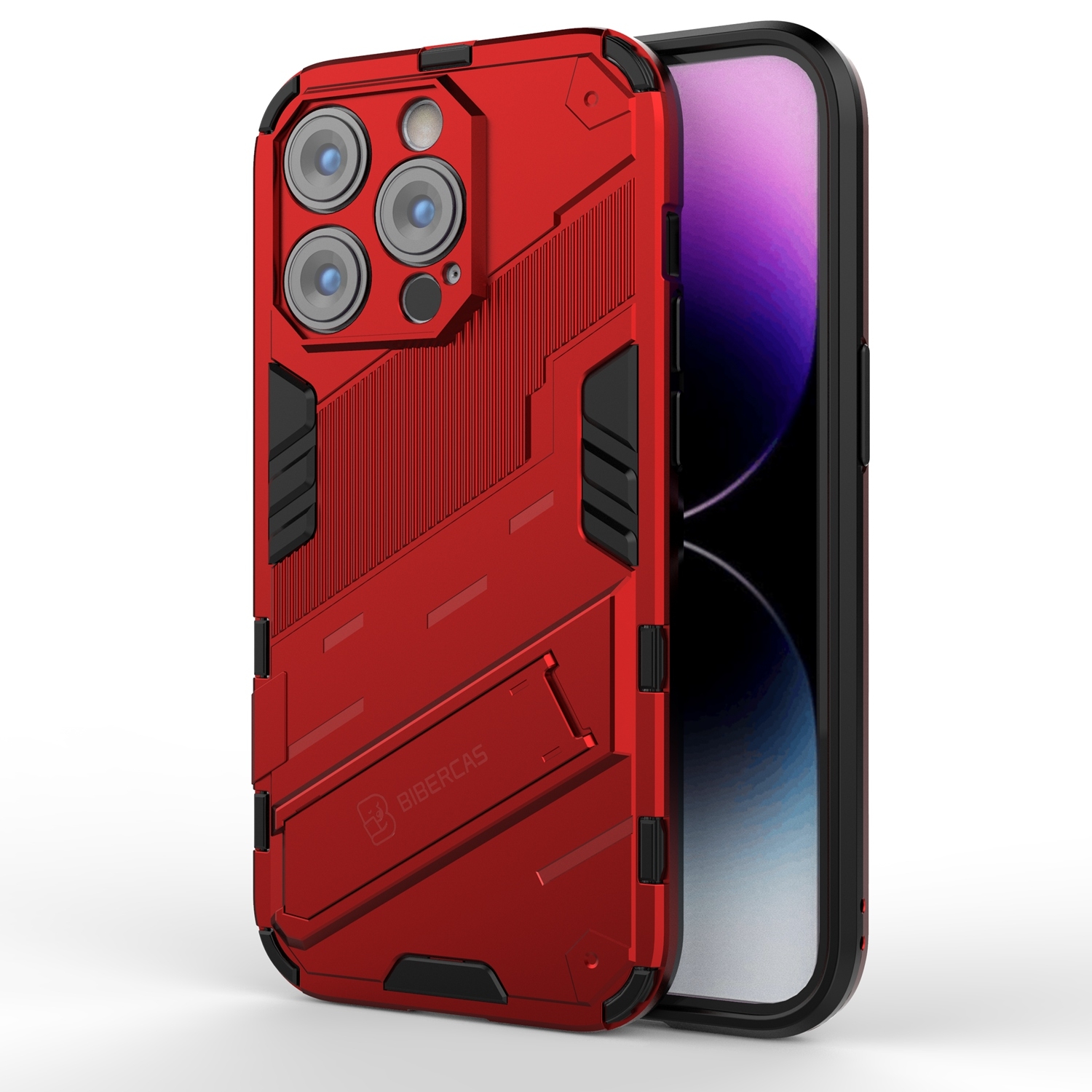 For iPhone 14 Pro Max Punk Armor 2 in 1 PC + TPU Phone Case (Red) - Shopkiz.com