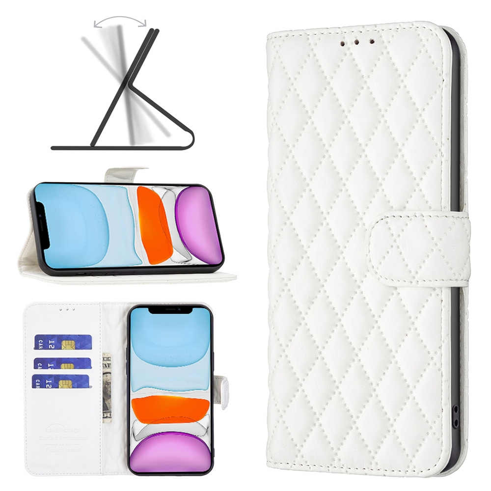For iPhone 11 Diamond Lattice Wallet Leather Flip Phone Case (White) - Shopkiz.com