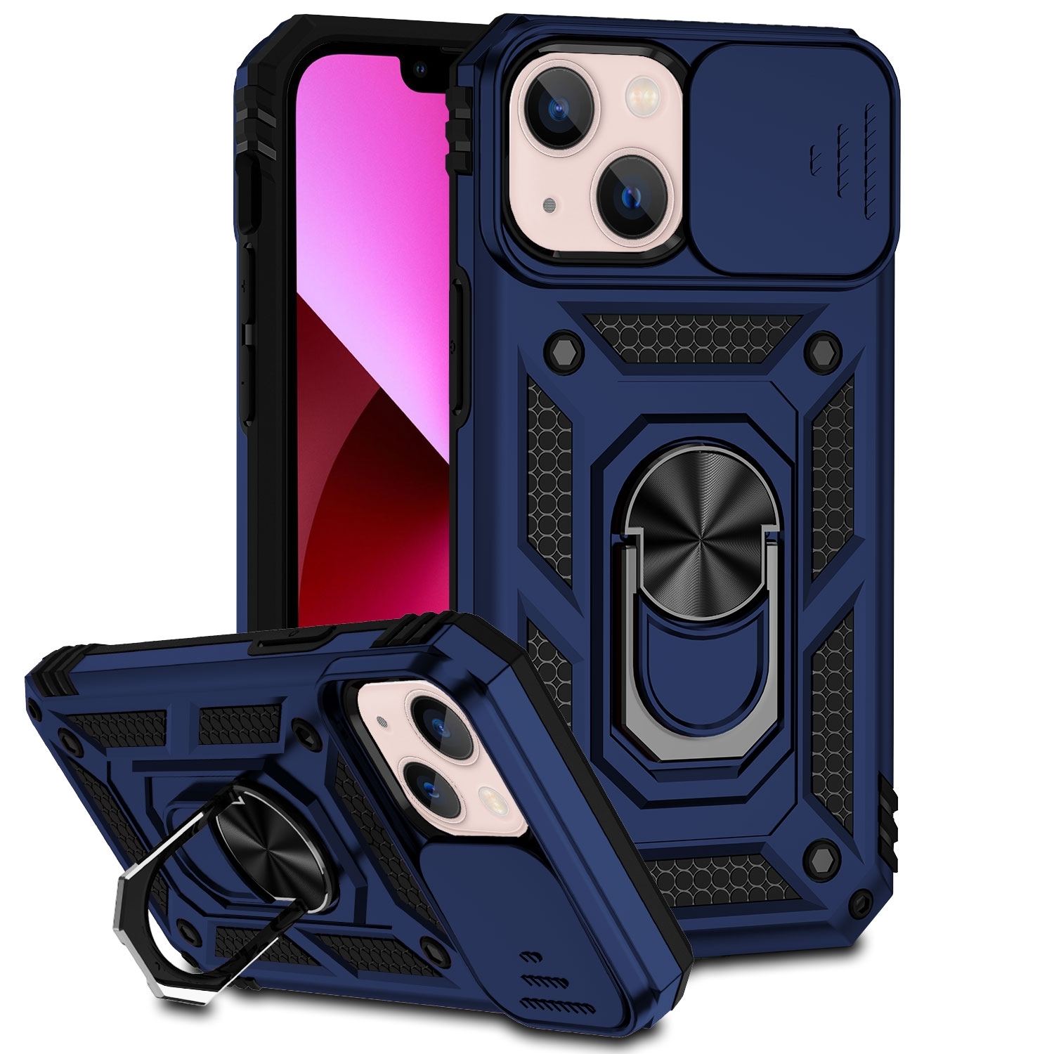 For iPhone 14 Sliding Camshield Holder Phone Case (Blue) - Shopkiz.com