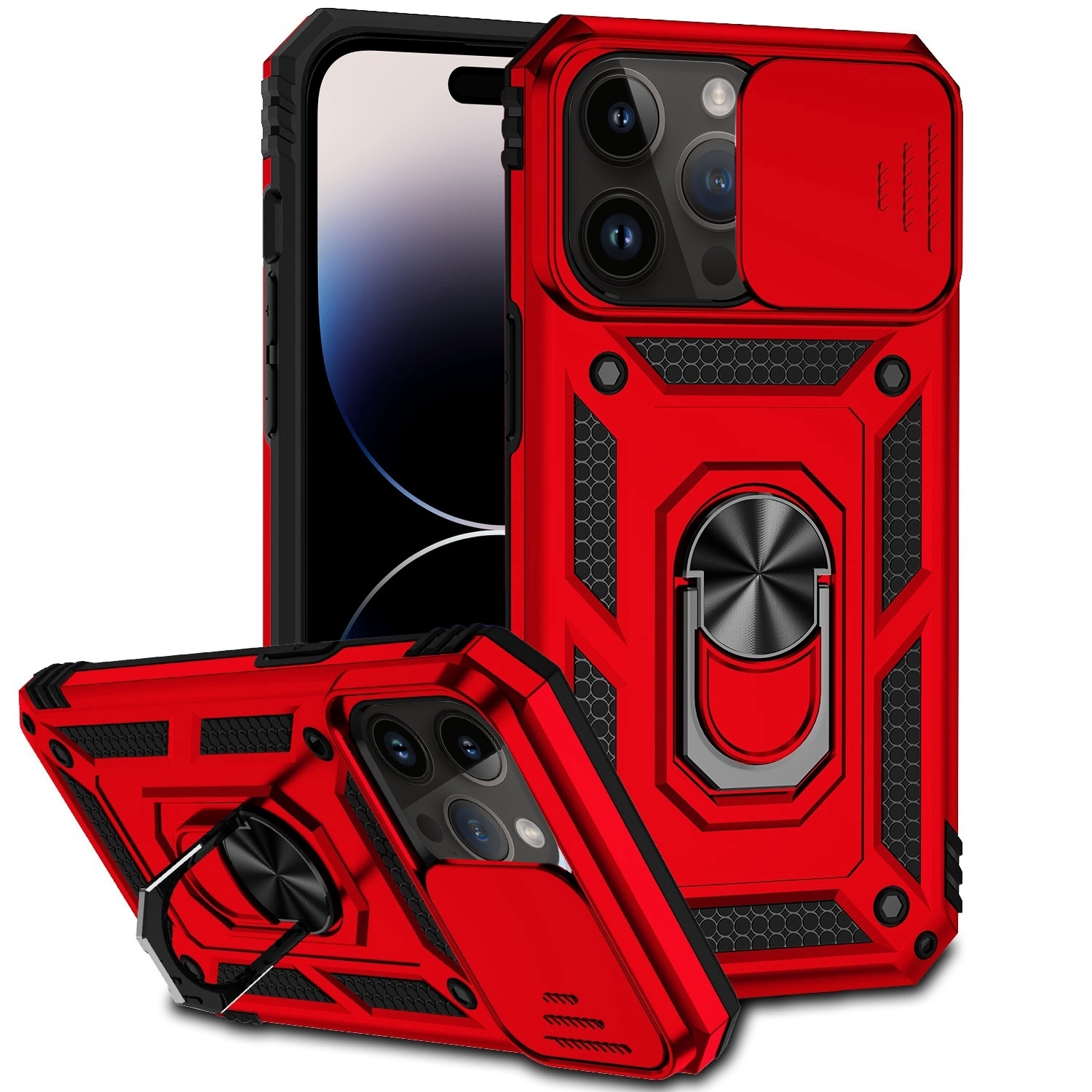 For iPhone 14 Pro Sliding Camshield Holder Phone Case(Red) - Shopkiz.com