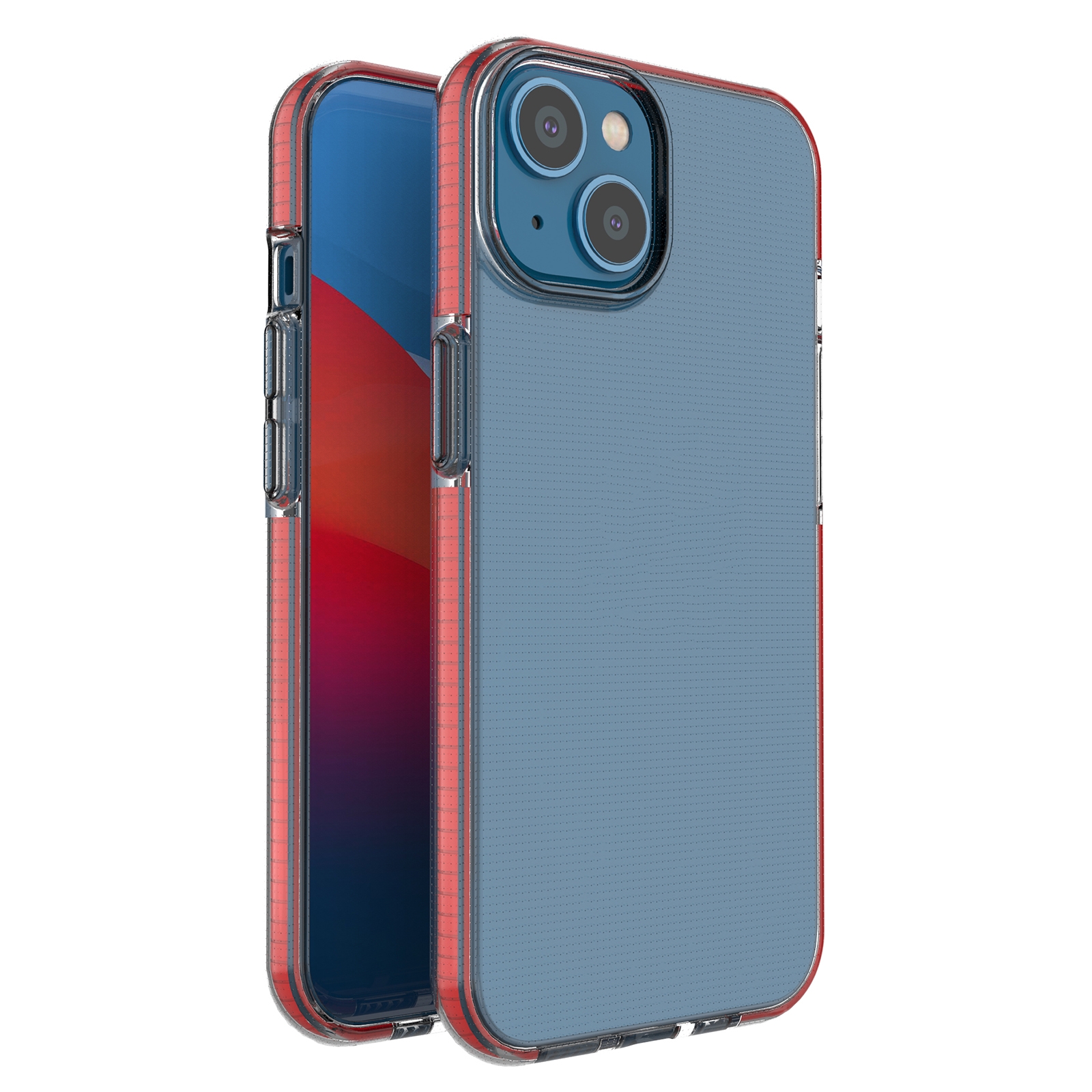 For iPhone 14 Two-color Transparent TPU Phone Case (Red) - Shopkiz.com