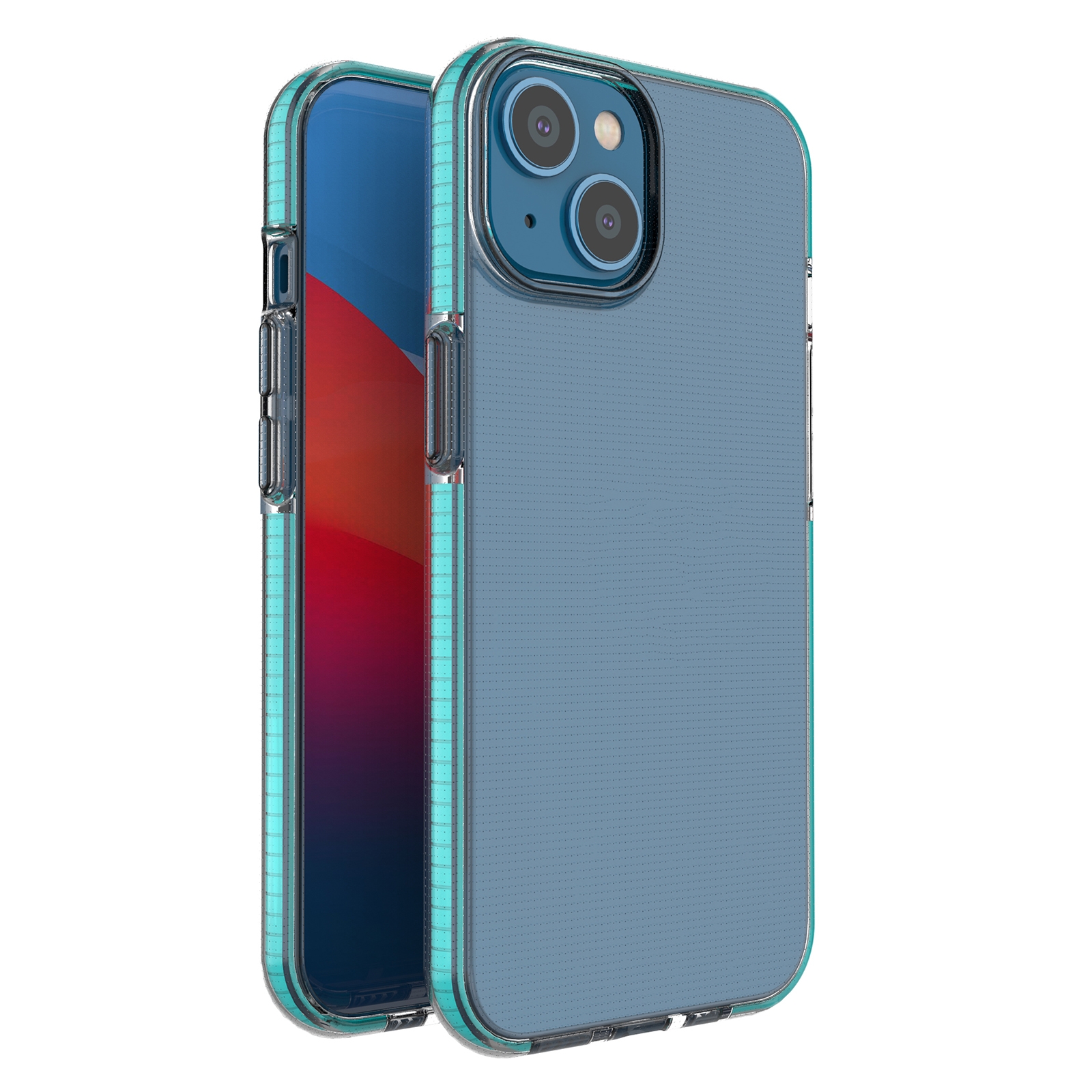 For iPhone 14 Two-color Transparent TPU Phone Case (Sky Blue) - Shopkiz.com