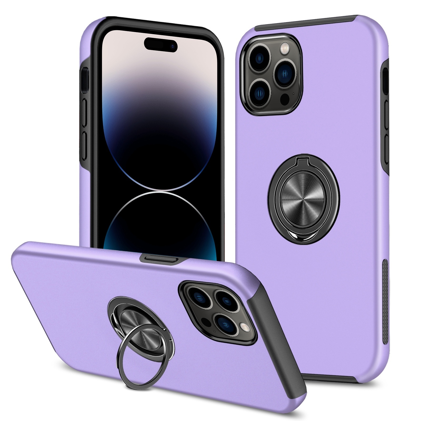 For iPhone 14 Pro Max Magnetic Ring Kickstand Shockproof Phone Case (Purple) - Shopkiz.com