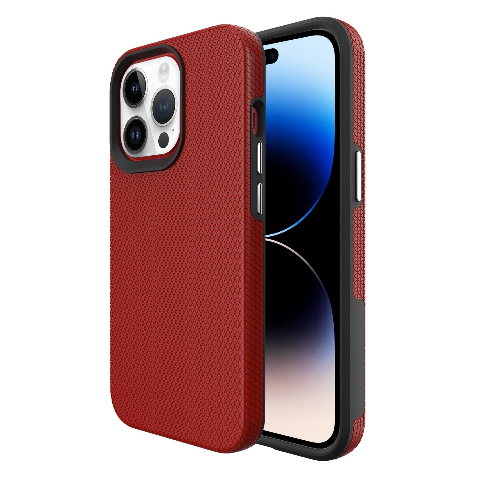 For iPhone 14 Pro Triangle Armor Texture Phone Case(Red) - Shopkiz.com