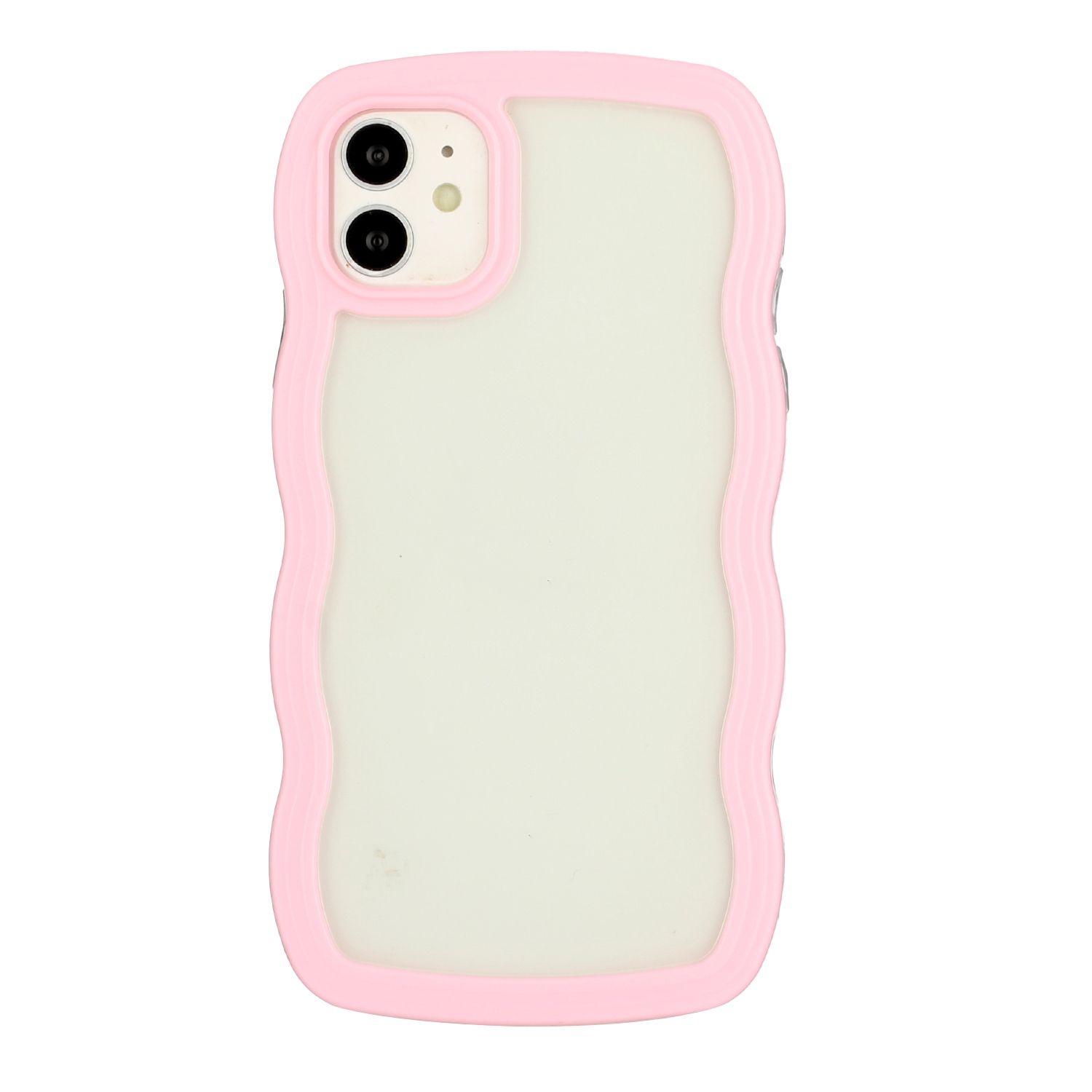 For iPhone 11 Candy Color Wave TPU Clear PC Phone Case (Pink) - Shopkiz.com