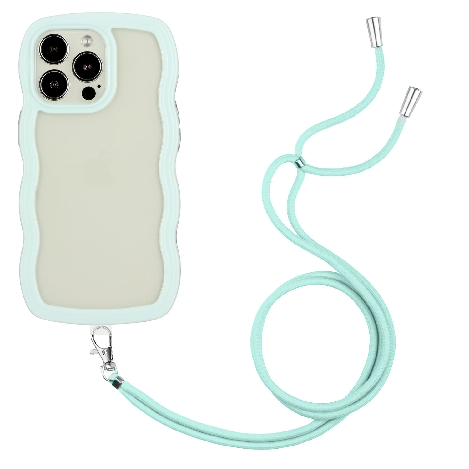 For iPhone 13 Pro Lanyard Candy Color Wave TPU Clear PC Phone Case (Green) - Shopkiz.com