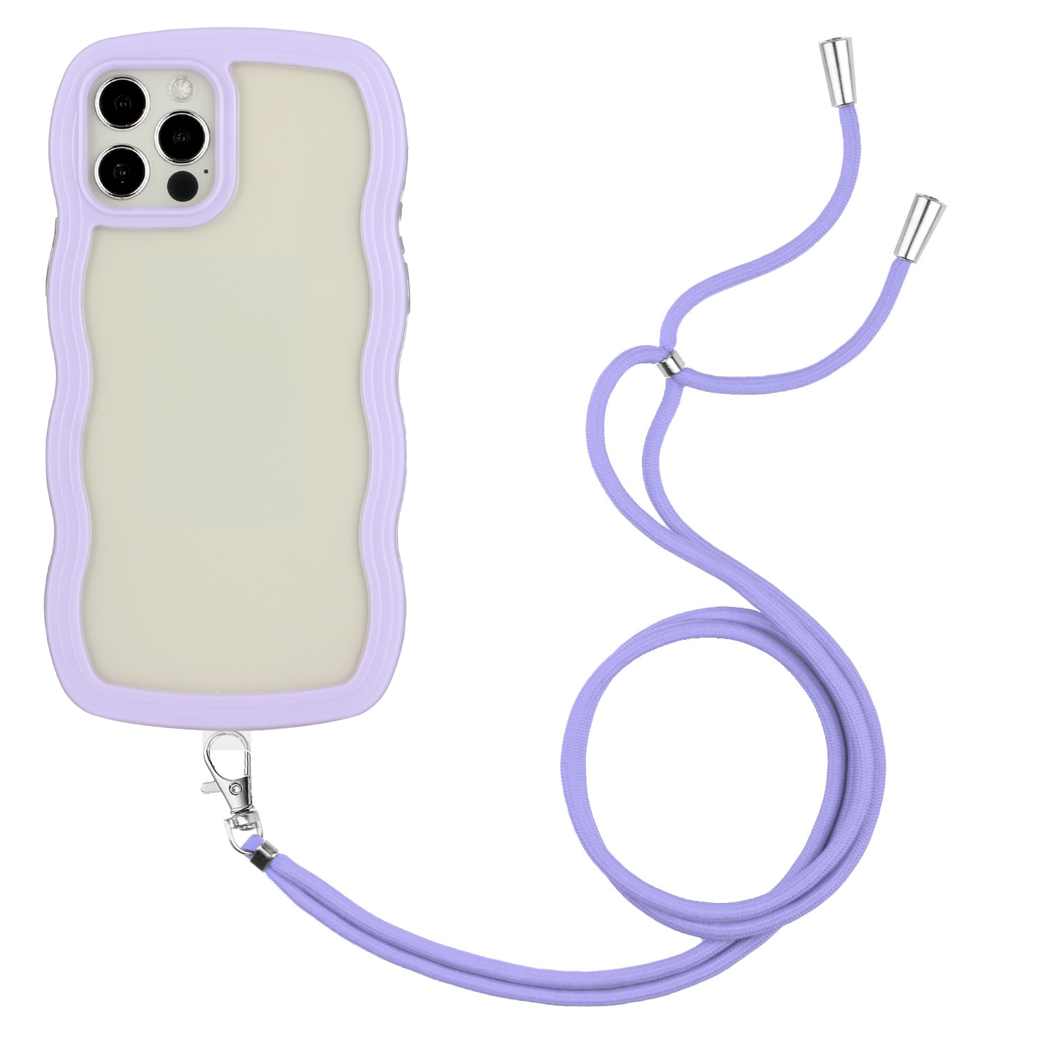 For iPhone 12 / 12 Pro Lanyard Candy Color Wave TPU Clear PC Phone Case(Purple) - Shopkiz.com