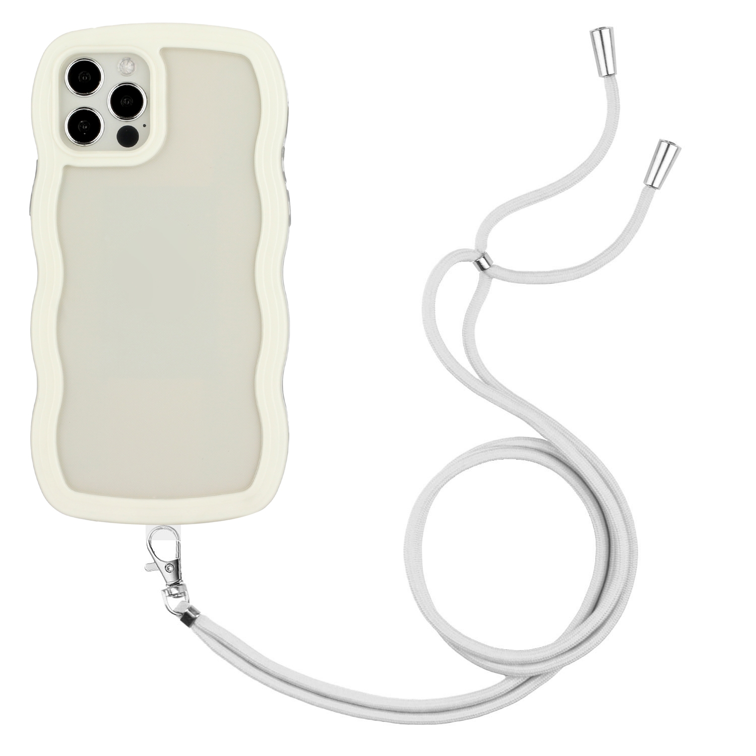 For iPhone 12 Pro Max Lanyard Candy Color Wave TPU Clear PC Phone Case(White) - Shopkiz.com