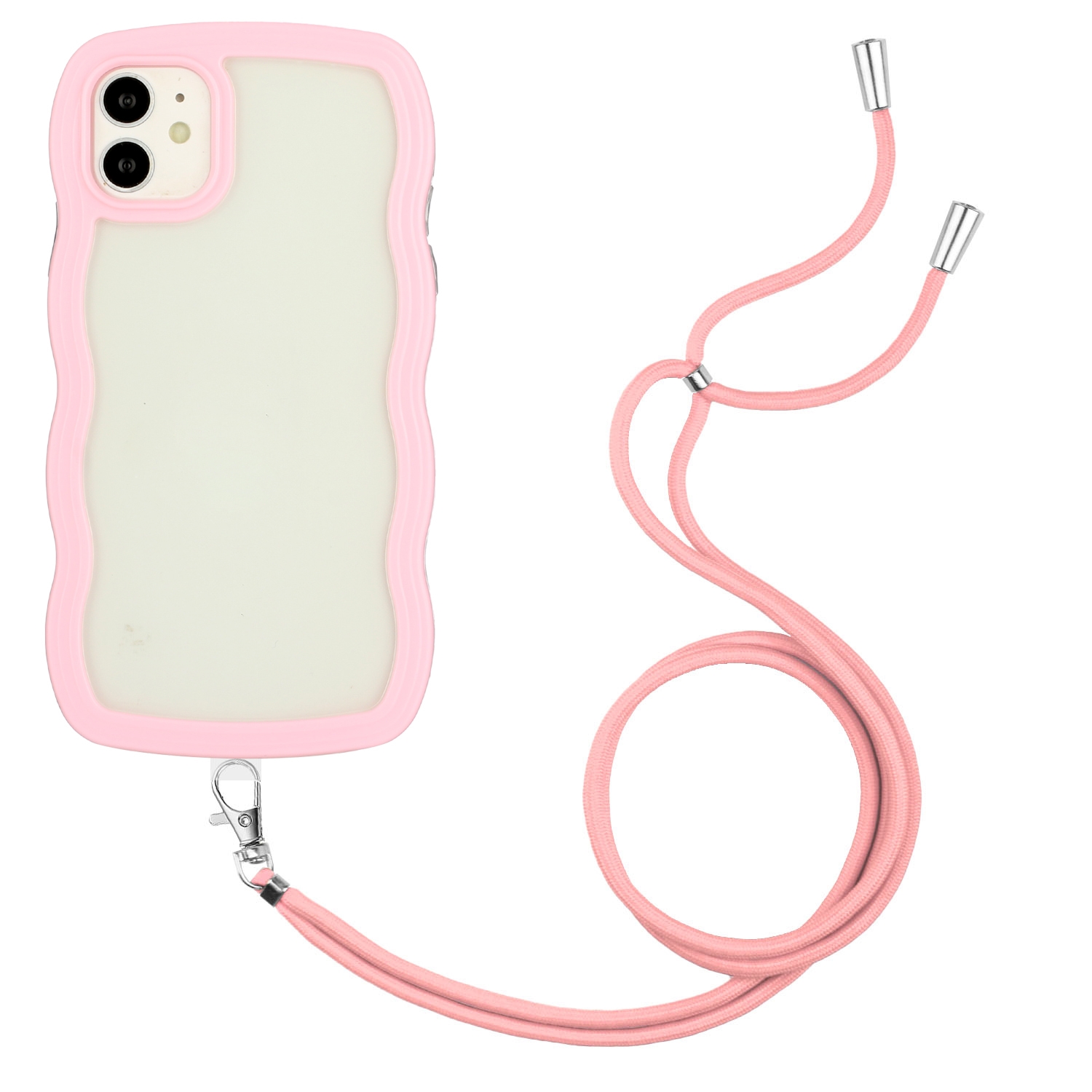 For iPhone 11 Lanyard Candy Color Wave TPU Clear PC Phone Case (Pink) - Shopkiz.com