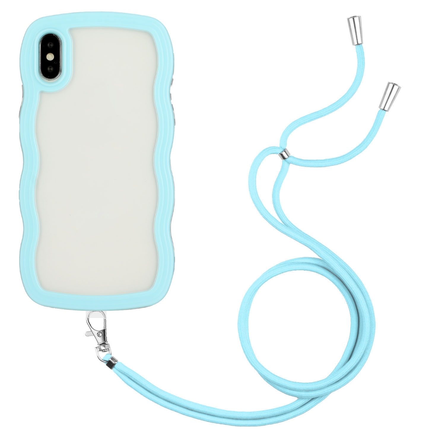 For iPhone XS Max Lanyard Candy Color Wave TPU Clear PC Phone Case(Blue) - Shopkiz.com