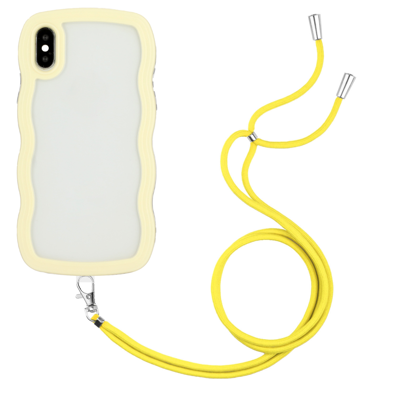 For iPhone XS Max Lanyard Candy Color Wave TPU Clear PC Phone Case(Yellow) - Shopkiz.com