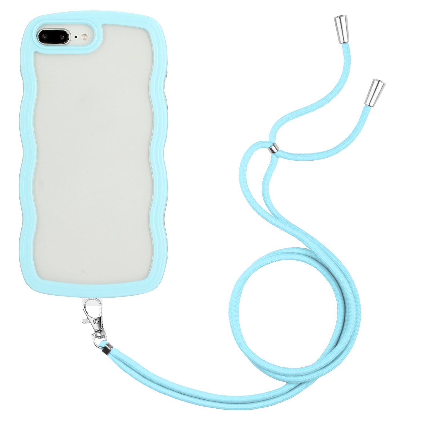 Lanyard Candy Color Wave TPU Clear PC Phone Case For iPhone 8 Plus / 7 Plus(Blue) - Shopkiz.com