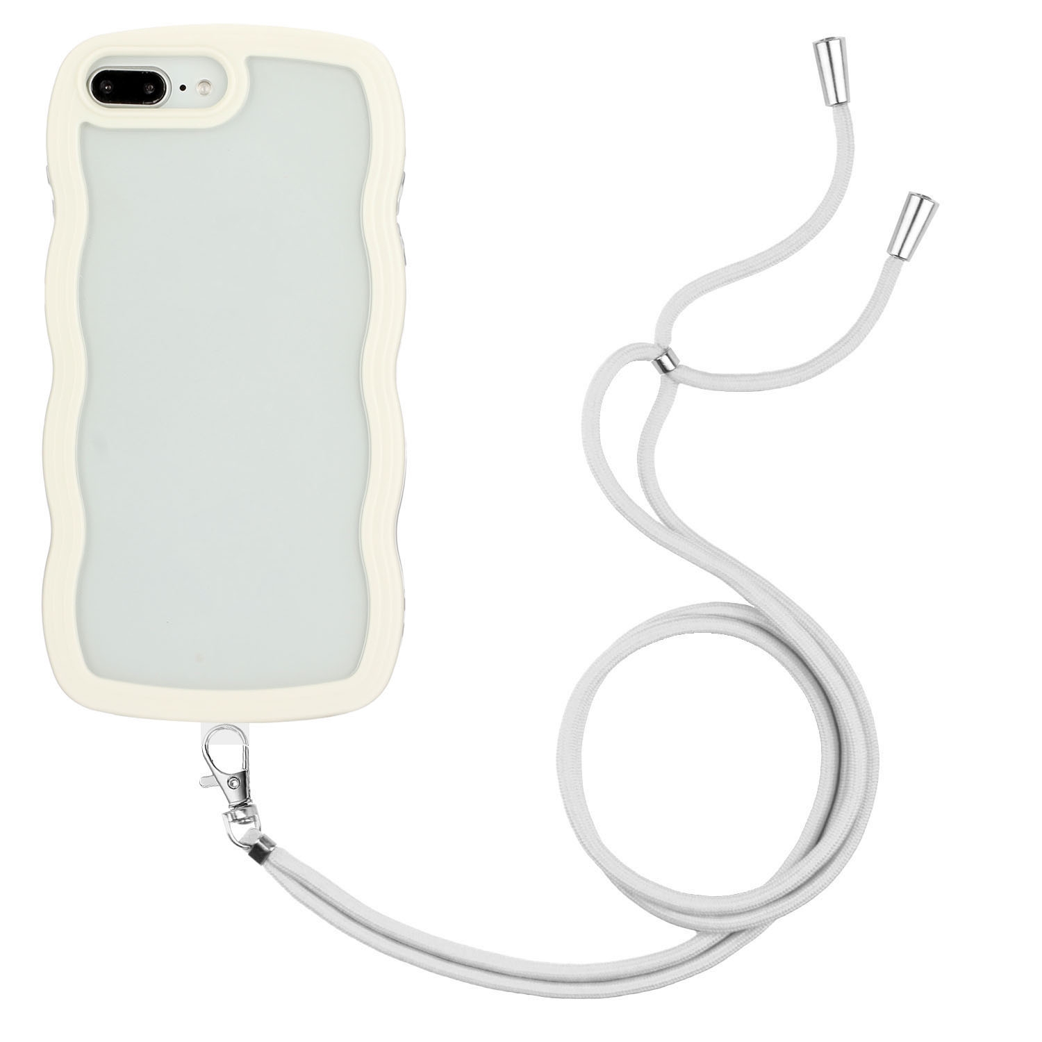 Lanyard Candy Color Wave TPU Clear PC Phone Case For iPhone 8 Plus / 7 Plus(White) - Shopkiz.com