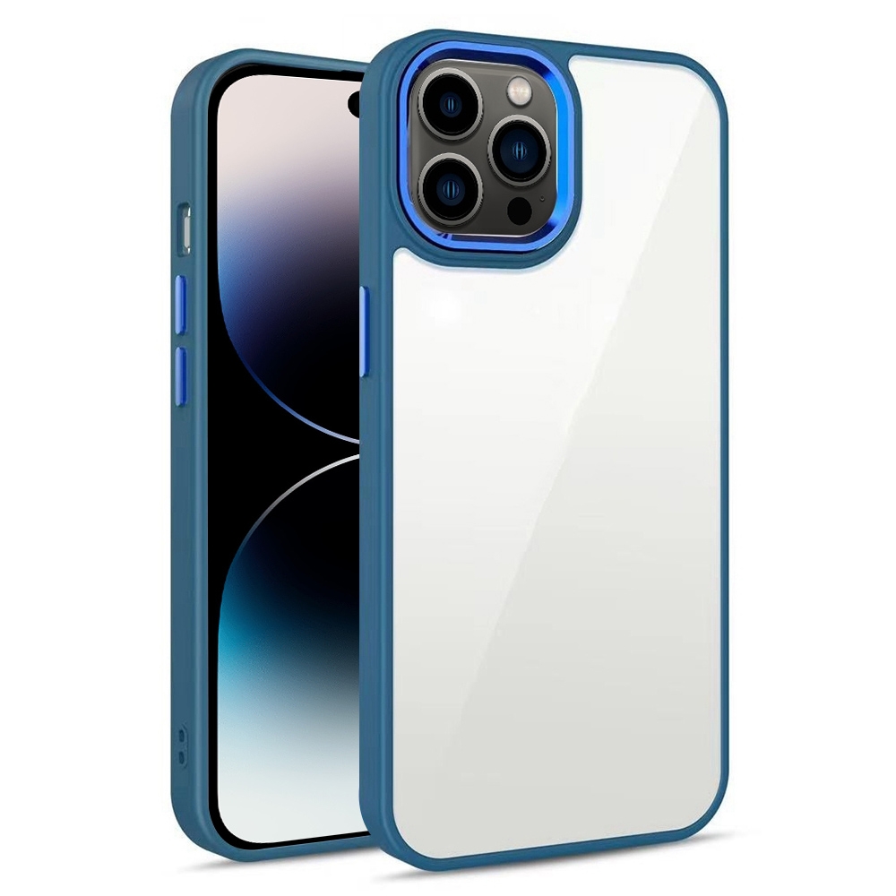For iPhone 14 Pro 3 in 1 Electroplated Acrylic Phone Case(Royal Blue) - Shopkiz.com
