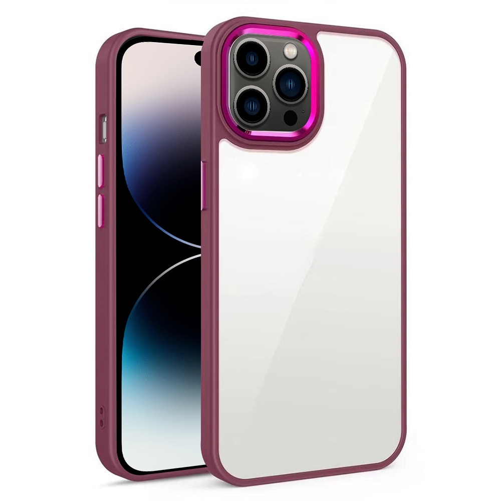 For iPhone 14 Pro 3 in 1 Electroplated Acrylic Phone Case(Wine Red) - Shopkiz.com