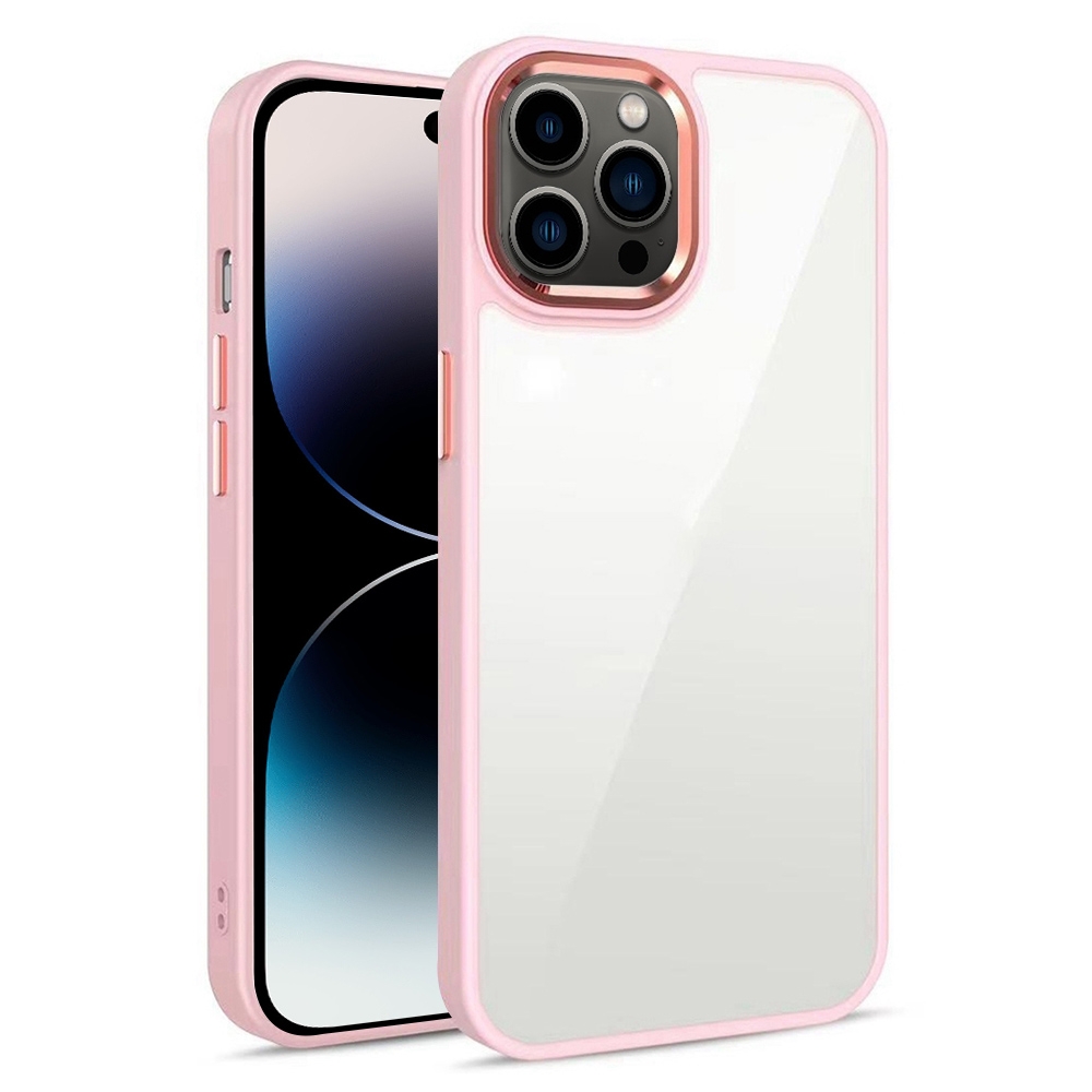 For iPhone 14 Pro 3 in 1 Electroplated Acrylic Phone Case(Pink) - Shopkiz.com