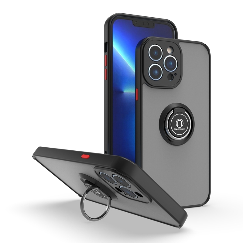 Q Shadow 1 Series TPU + PC Phone Case with Ring Holder For iPhone 14 Pro(Black+Red) - Shopkiz.com