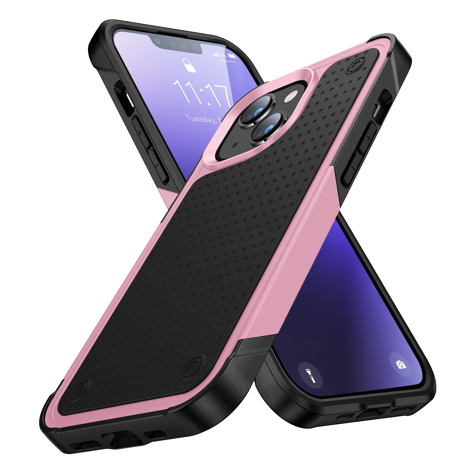 PC + TPU Shockproof Protective Phone Case For iPhone 14 Pro Max(Pink+Black) - Shopkiz.com