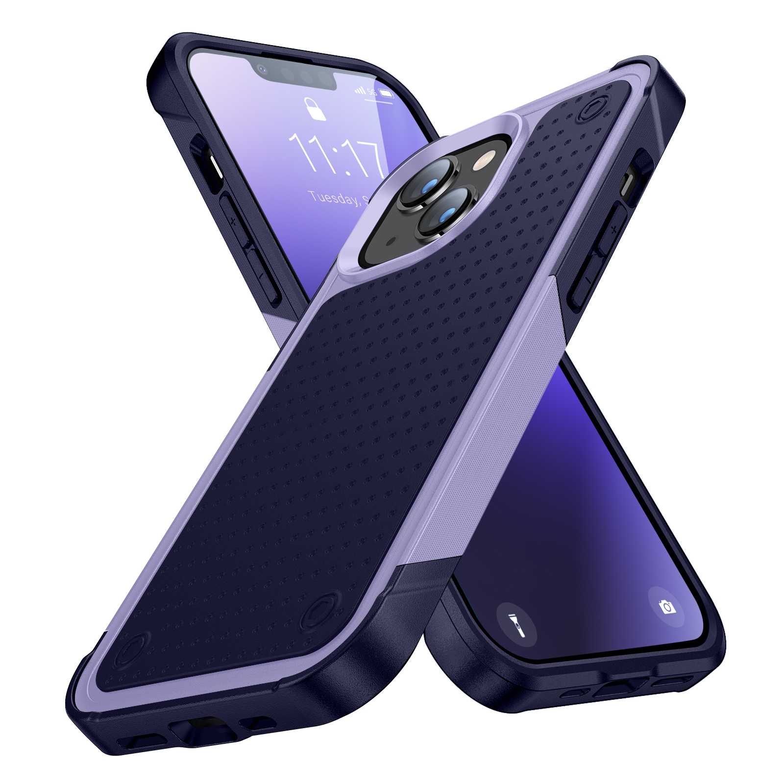 PC + TPU Shockproof Protective Phone Case For iPhone 14 Max(Light Purple+Sapphire Blue) - Shopkiz.com