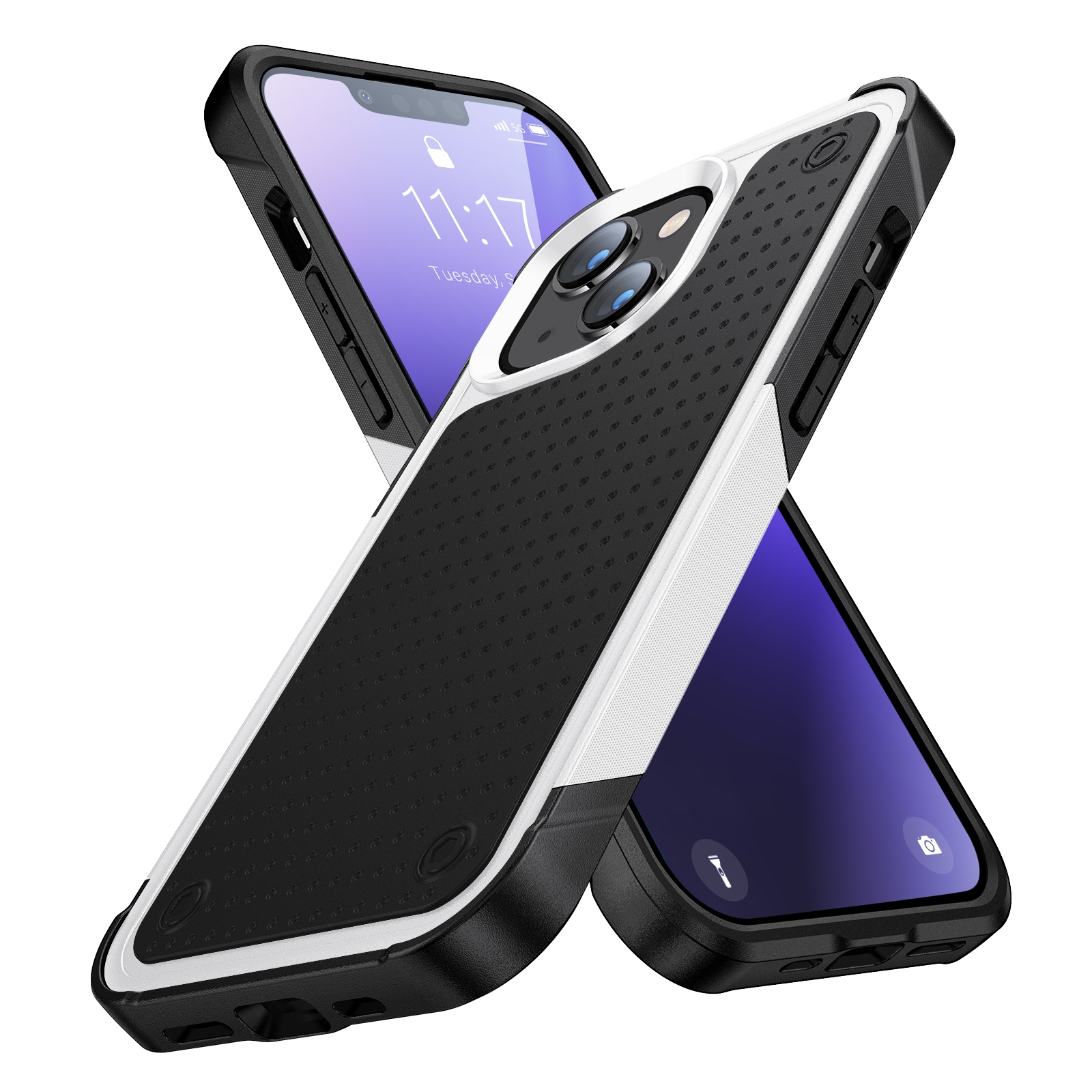 For iPhone 14 PC + TPU Shockproof Protective Phone Case (White+Black) - Shopkiz.com