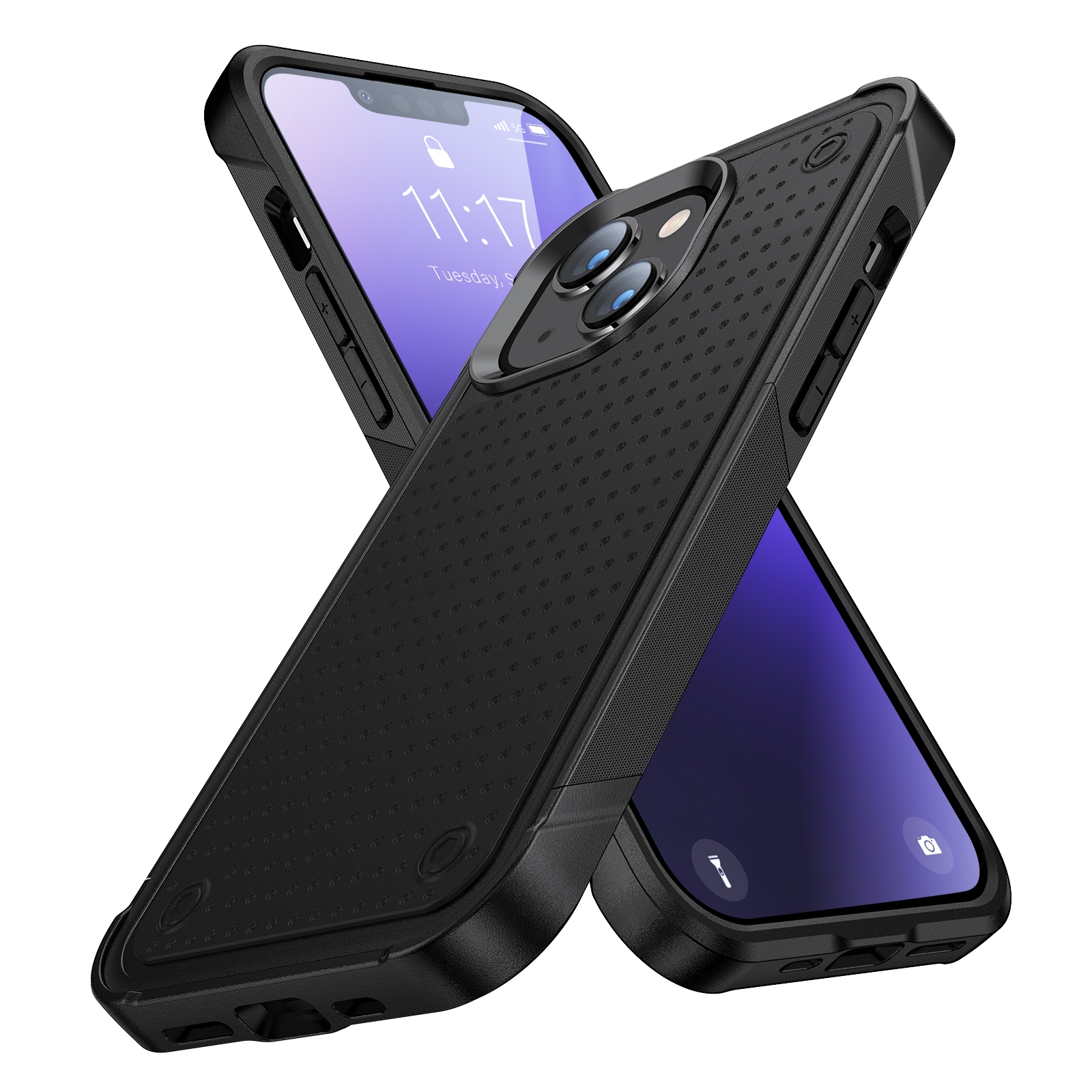 For iPhone 14 PC + TPU Shockproof Protective Phone Case (Black+Black) - Shopkiz.com