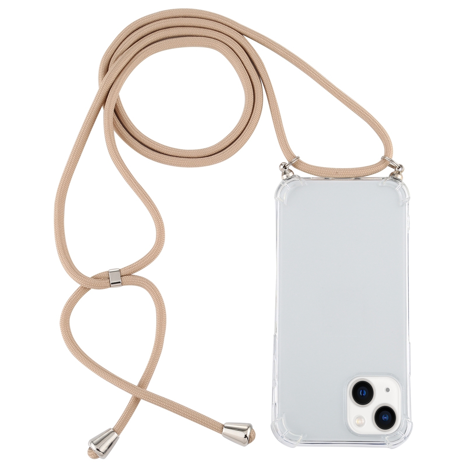 For iPhone 14 Four-Corner Shockproof Transparent TPU Case with Lanyard (Gold) - Shopkiz.com