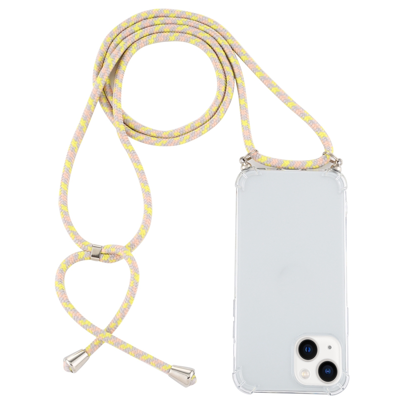 For iPhone 14 Plus Four-Corner Shockproof Transparent TPU Case with Lanyard (Grey Yellow) - Shopkiz.com