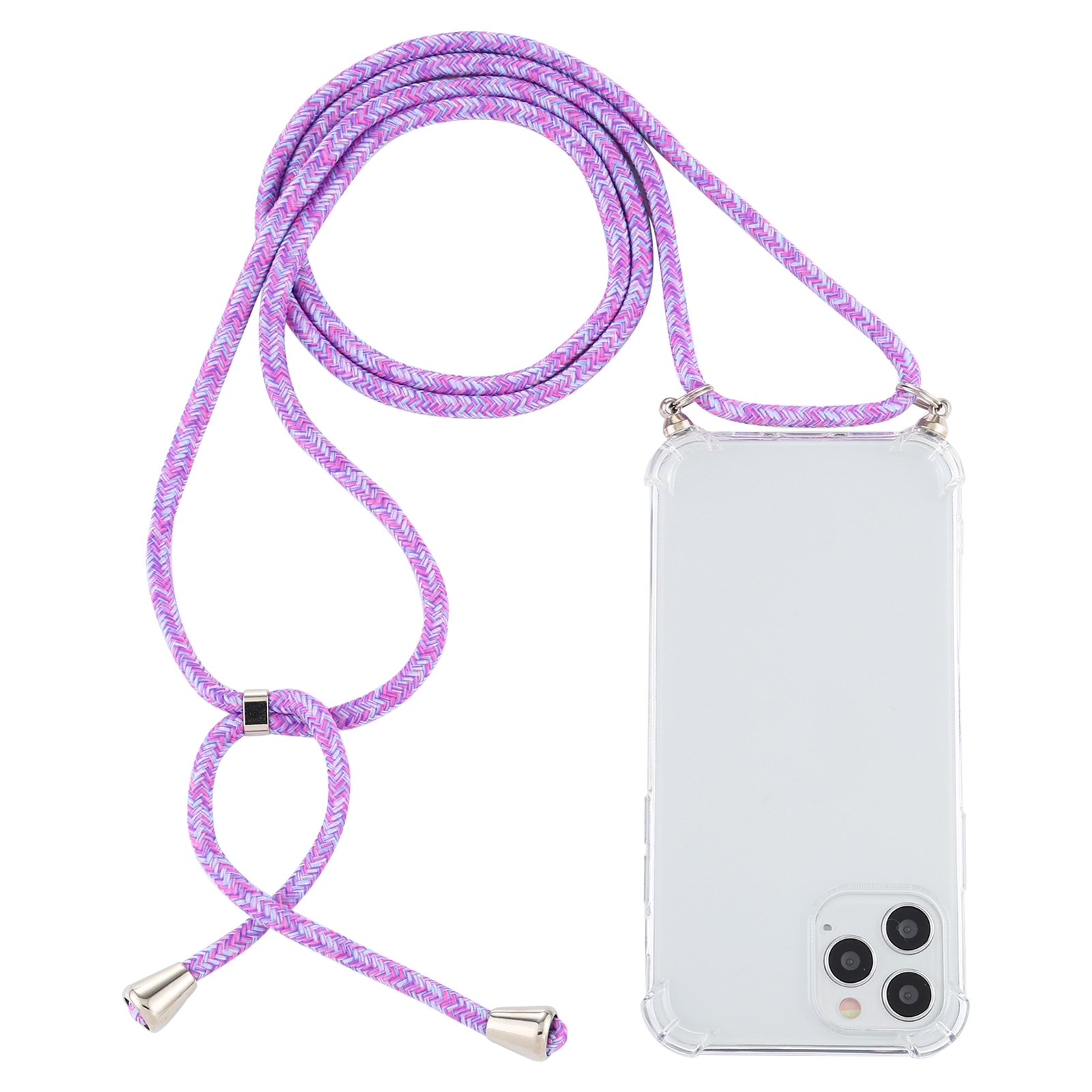 For iPhone 14 Pro Max Four-Corner Shockproof Transparent TPU Case with Lanyard (Purple) - Shopkiz.com