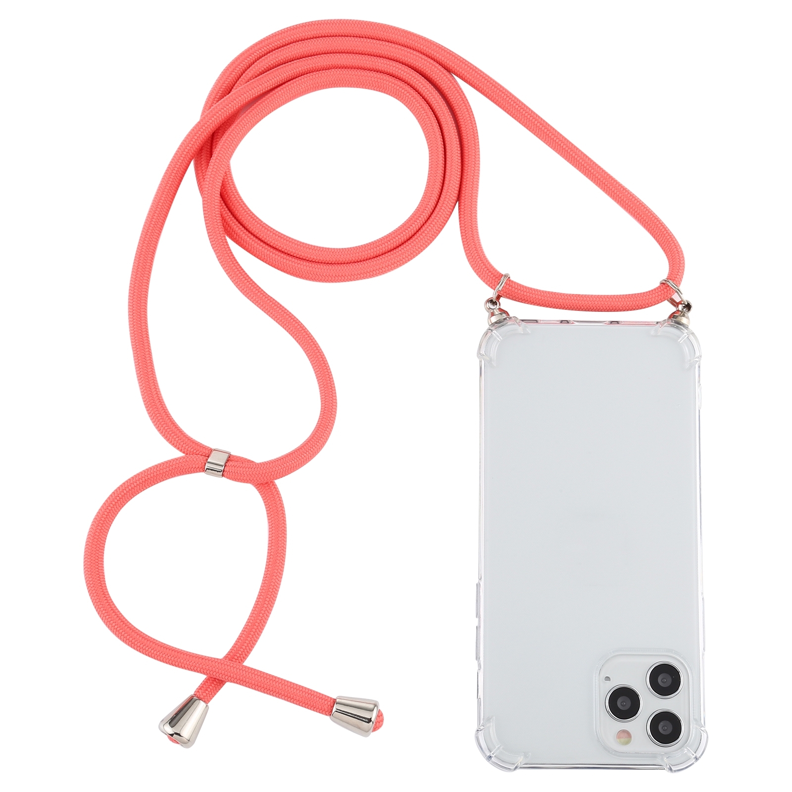 For iPhone 14 Pro Max Four-Corner Shockproof Transparent TPU Case with Lanyard (Red) - Shopkiz.com
