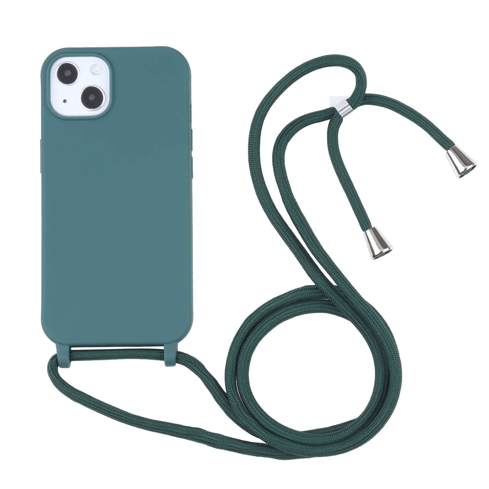 For iPhone 14 Candy Colors TPU Protective Phone Case with Lanyard (Dark Green) - Shopkiz.com