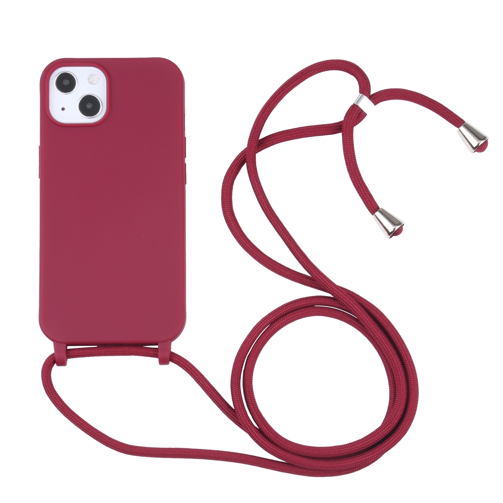 For iPhone 14 Plus Candy Colors TPU Protective Phone Case with Lanyard (Red) - Shopkiz.com