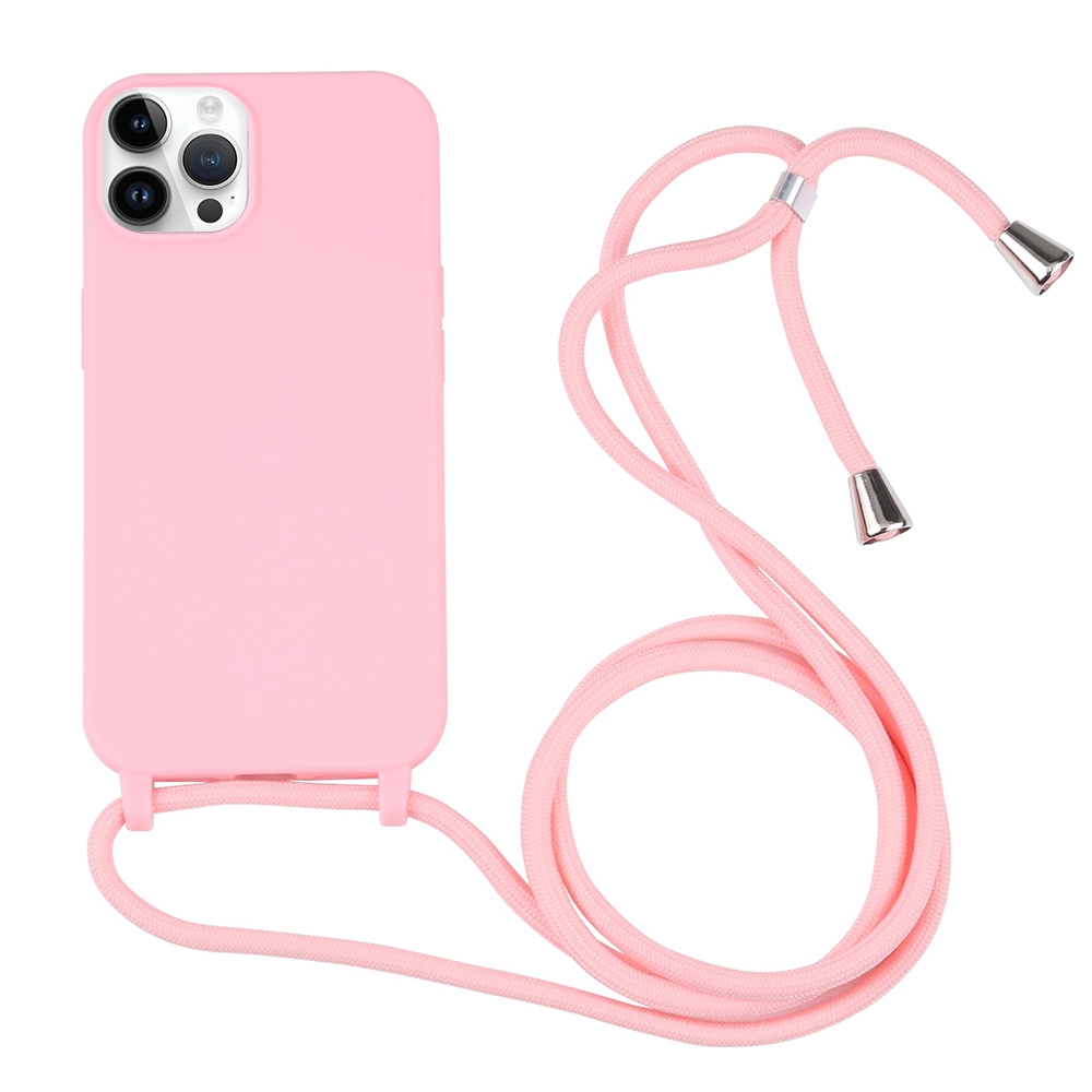For iPhone 14 Pro Max Candy Colors TPU Protective Phone Case with Lanyard (Pink) - Shopkiz.com