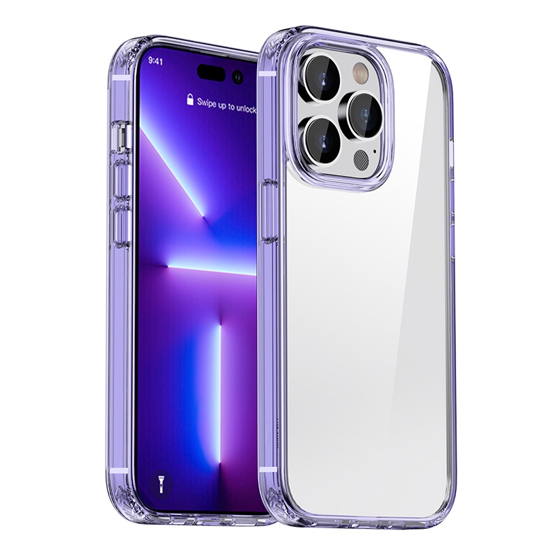 For iPhone 12 Crystal Clear Shockproof Phone Case(Transparent Purple) - Shopkiz.com