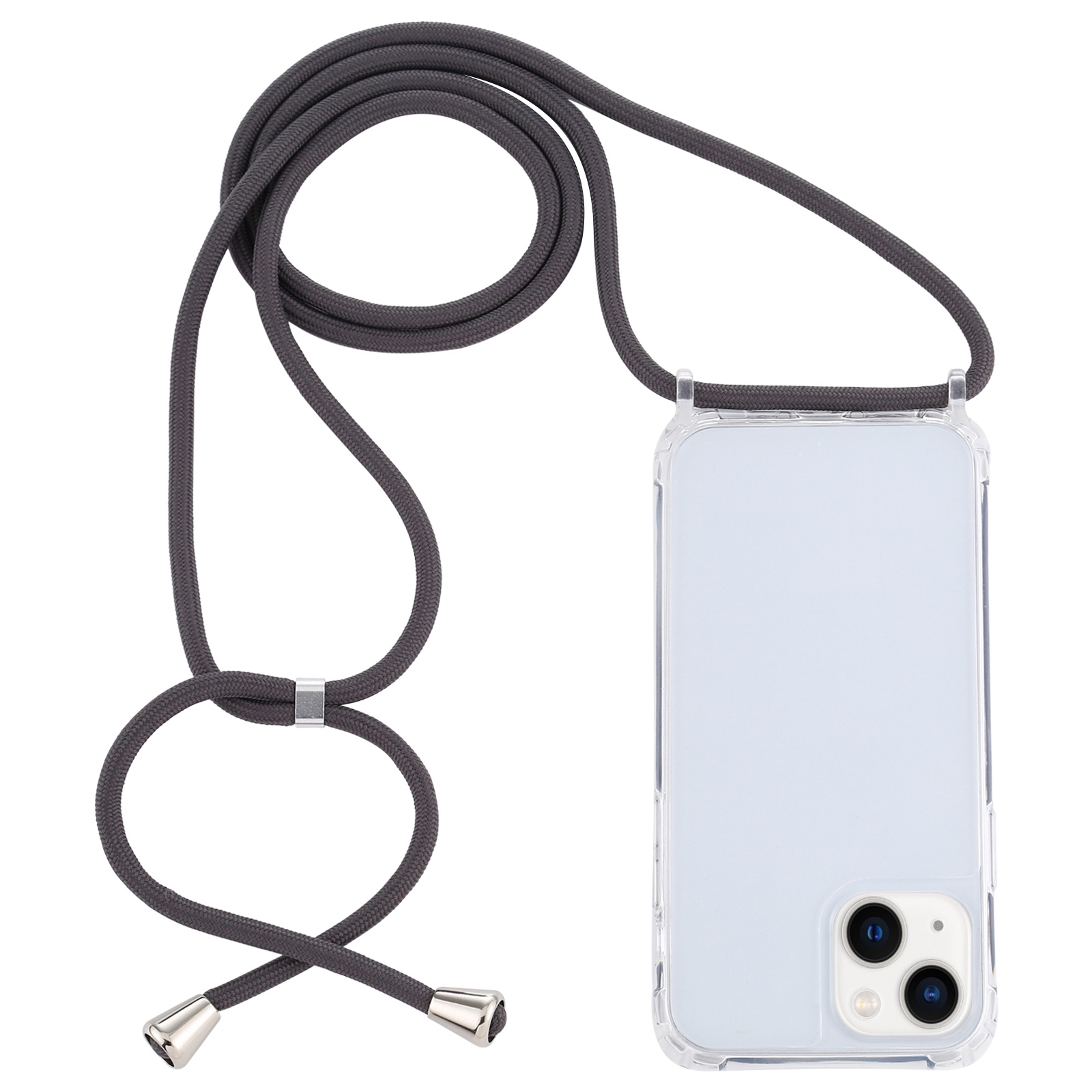 For iPhone 14 Transparent Acrylic Airbag Shockproof Phone Protective Case with Lanyard (Dark Grey) - Shopkiz.com