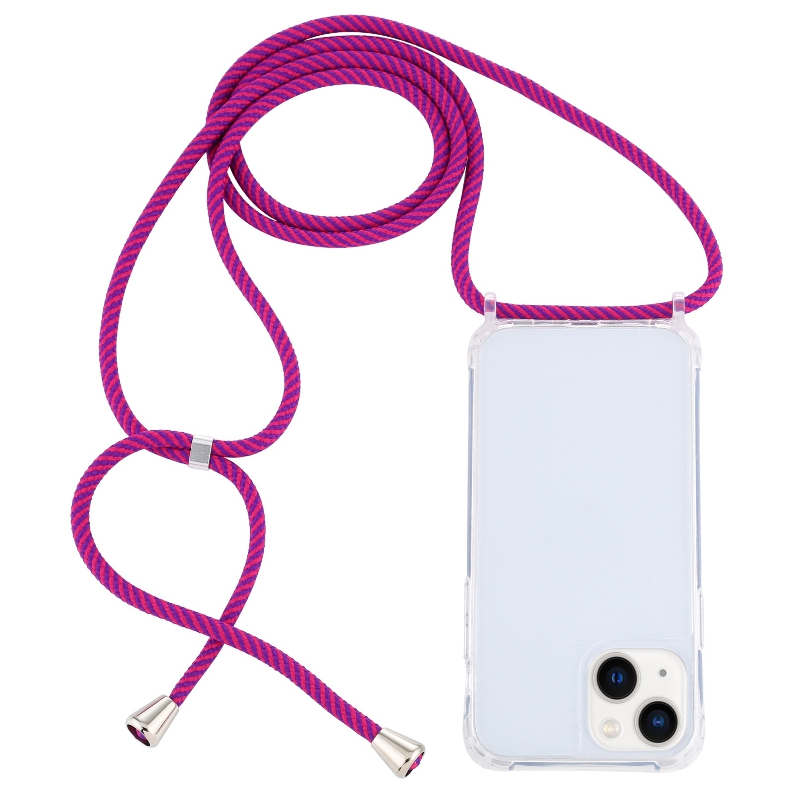 For iPhone 14 Transparent Acrylic Airbag Shockproof Phone Protective Case with Lanyard (Rose Purple) - Shopkiz.com
