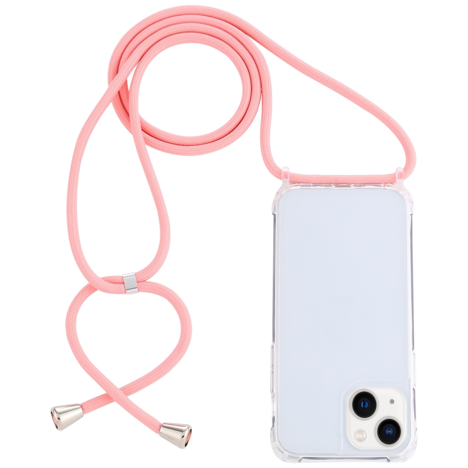 For iPhone 14 Transparent Acrylic Airbag Shockproof Phone Protective Case with Lanyard (Pink) - Shopkiz.com