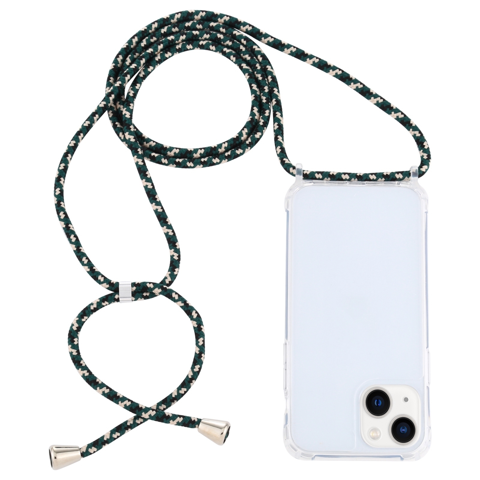 For iPhone 14 Transparent Acrylic Airbag Shockproof Phone Protective Case with Lanyard (Green Beige Black) - Shopkiz.com