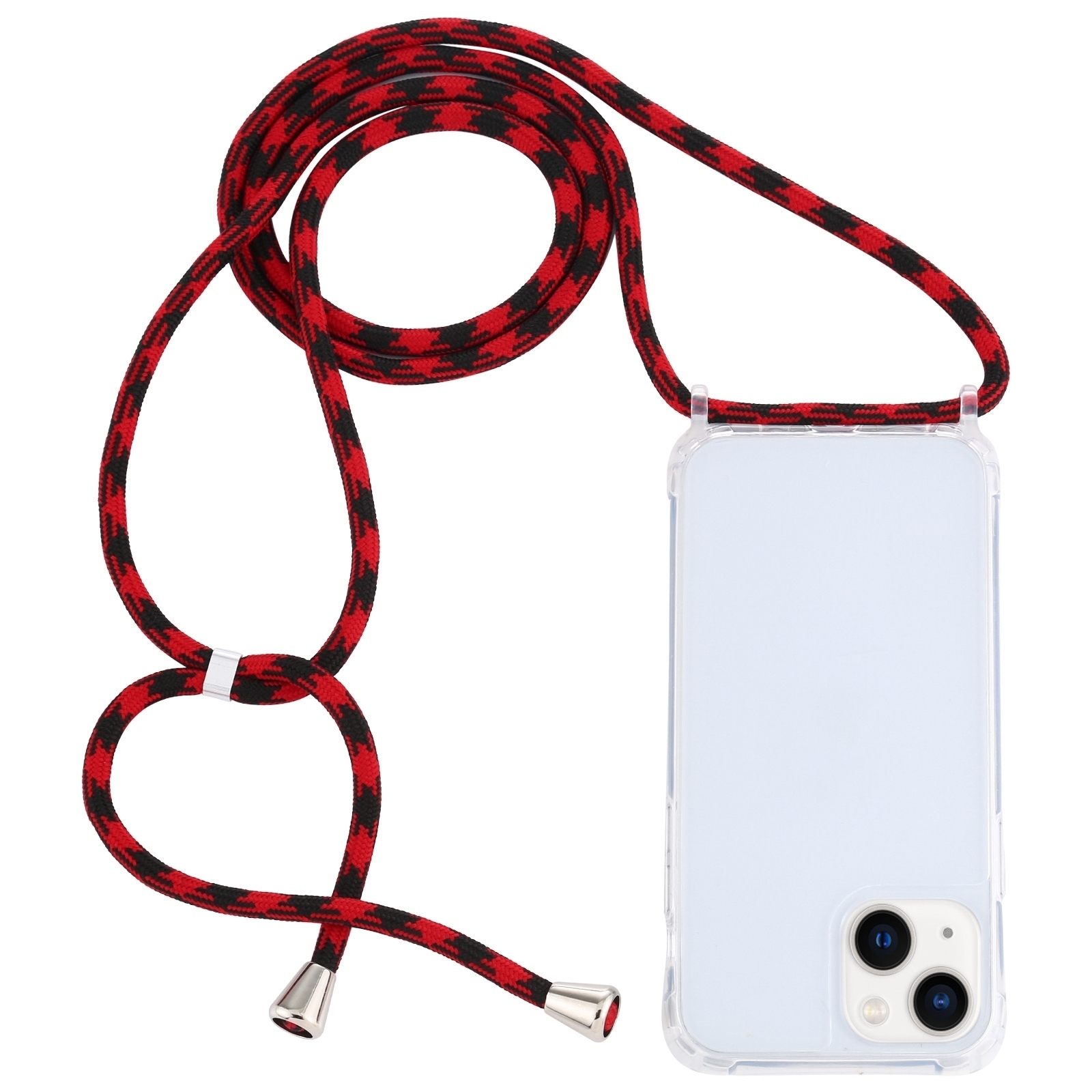 For iPhone 14 Plus Transparent Acrylic Airbag Shockproof Phone Protective Case with Lanyard (Red Black) - Shopkiz.com