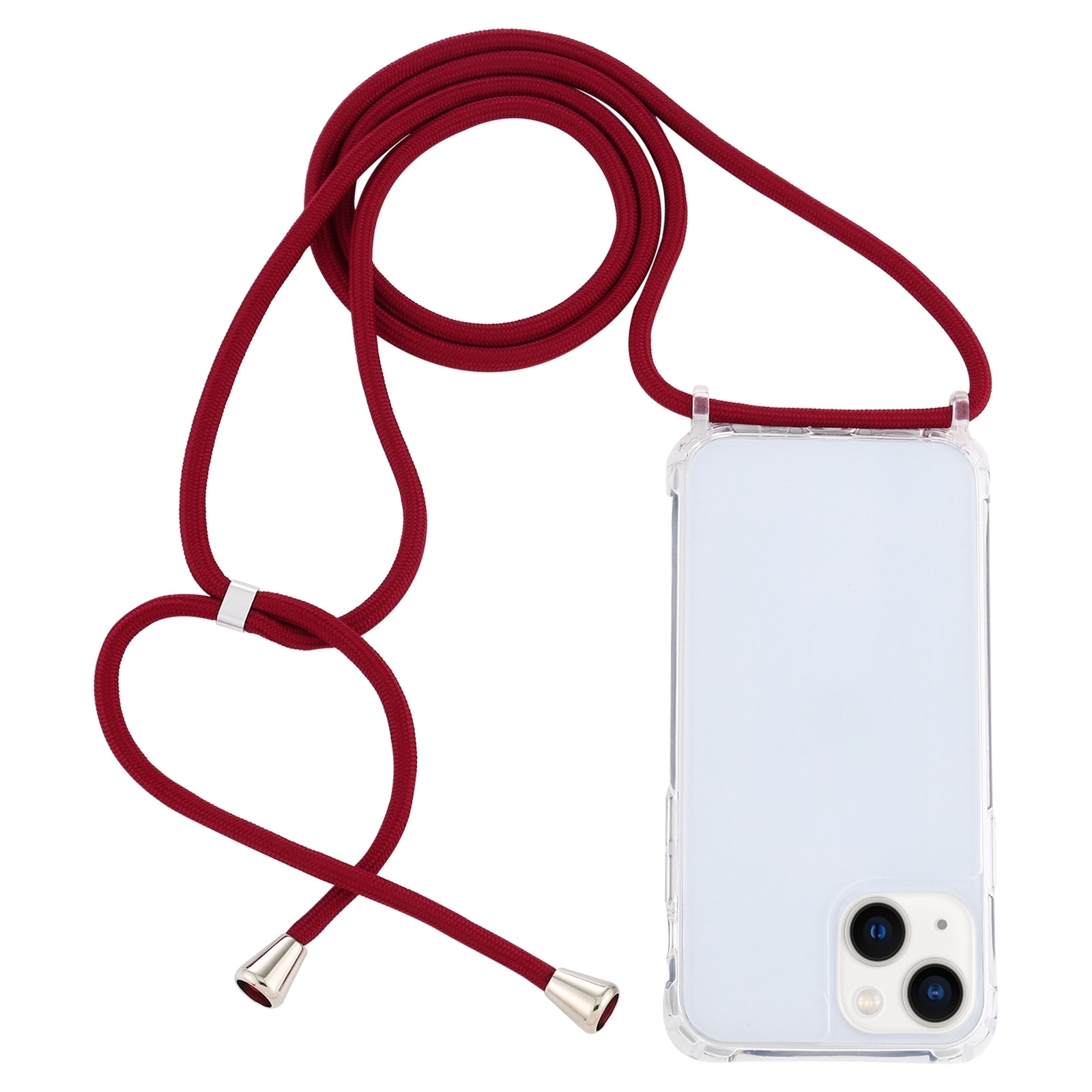 For iPhone 14 Plus Transparent Acrylic Airbag Shockproof Phone Protective Case with Lanyard (Claret) - Shopkiz.com