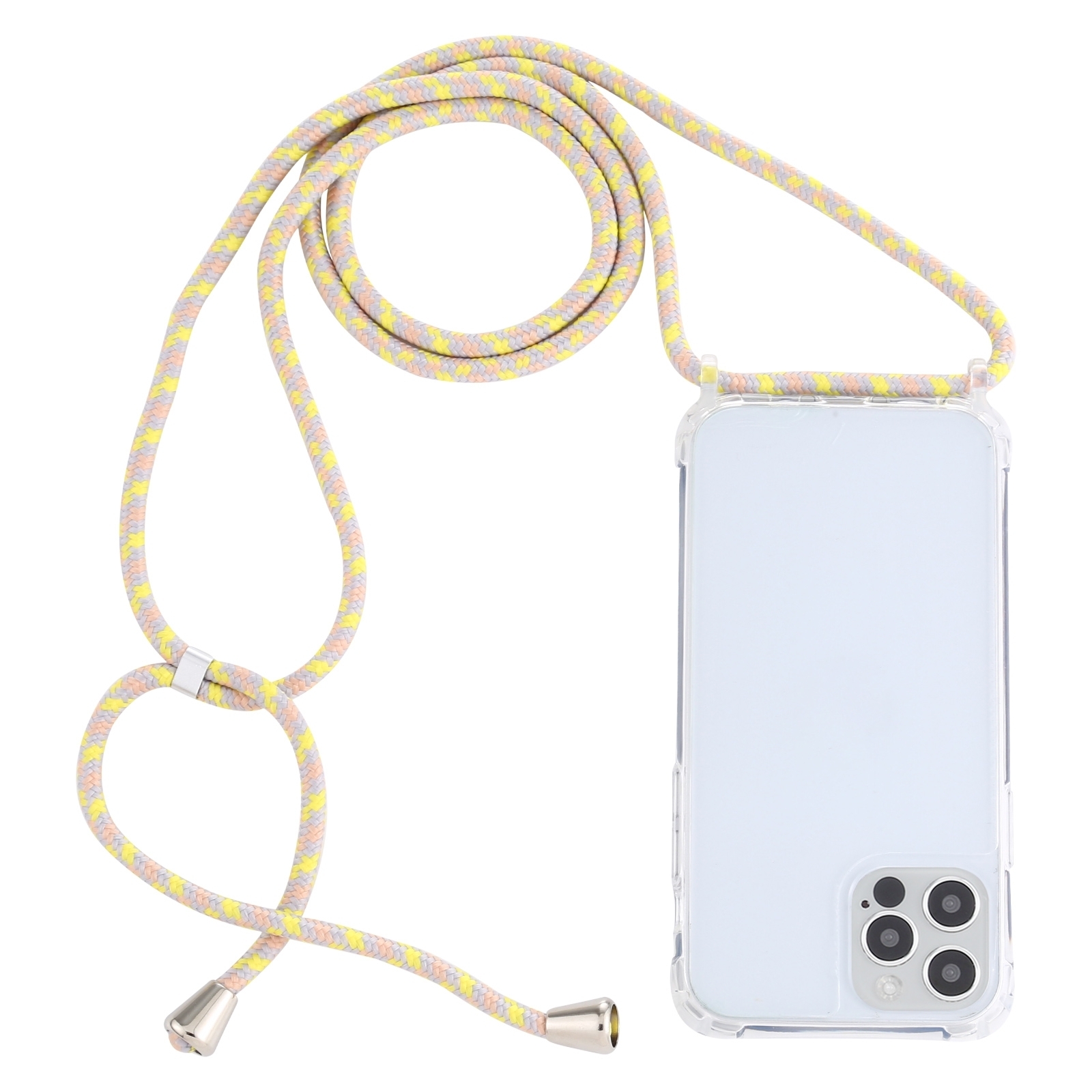 For iPhone 14 Pro Transparent Acrylic Airbag Shockproof Phone Protective Case with Lanyard(Yellow Pink Grey) - Shopkiz.com